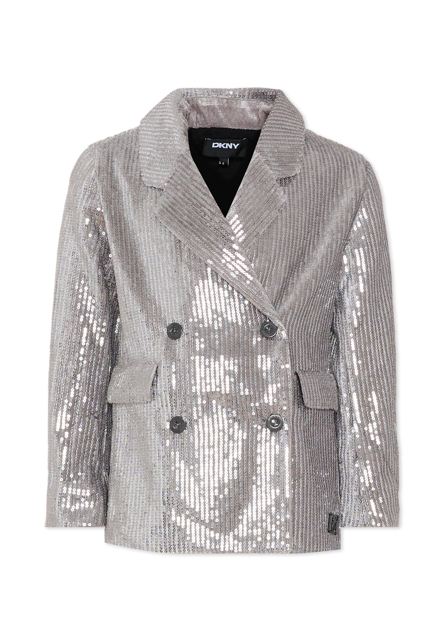 Dkny Silver Jacket For Girl With Sequins In Multi