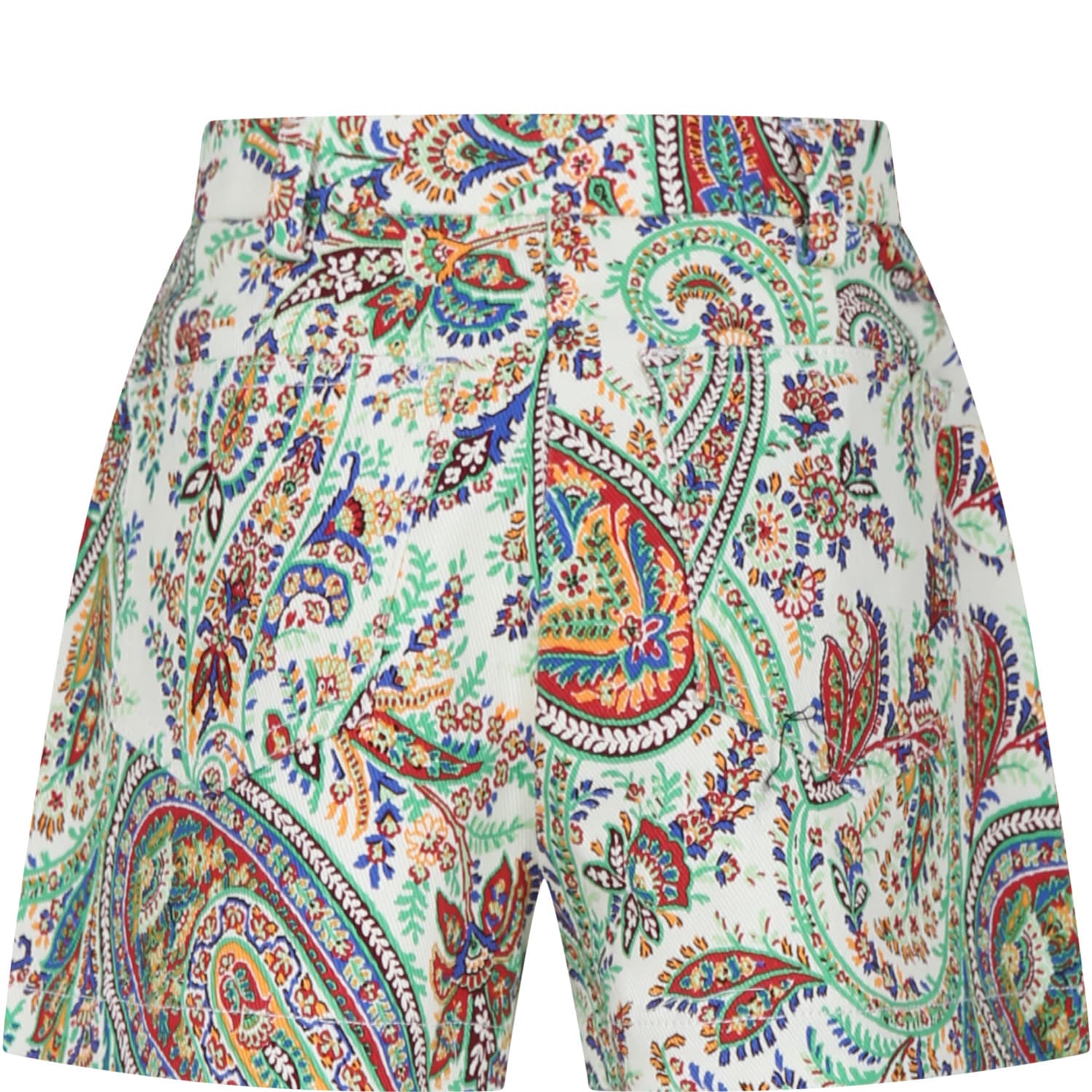 Shop Etro Ivory Shorts For Girl With Paisley Pattern In Mc