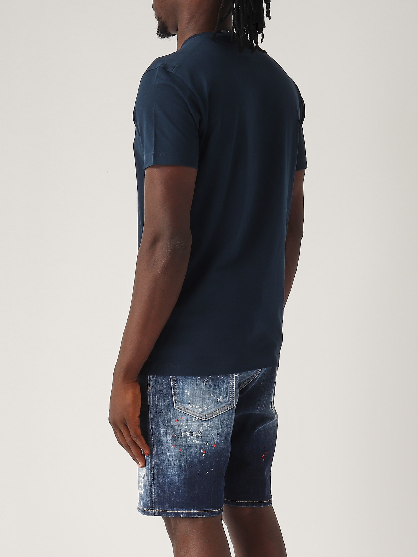 Dsquared2 Blue Crewneck T-shirt With Logo Lettering On The Front In Cotton Man In Blue