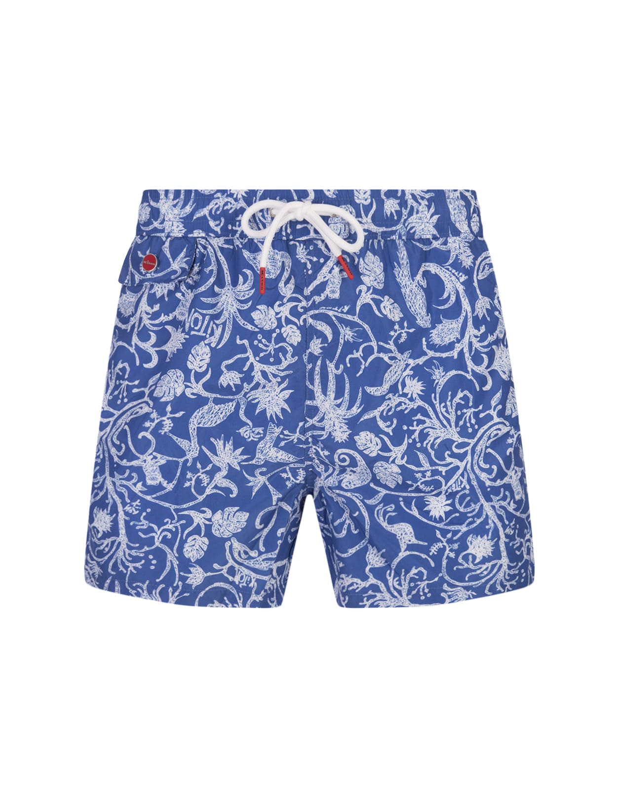 Kiton Blue Swim Shorts With White Fantasy Print