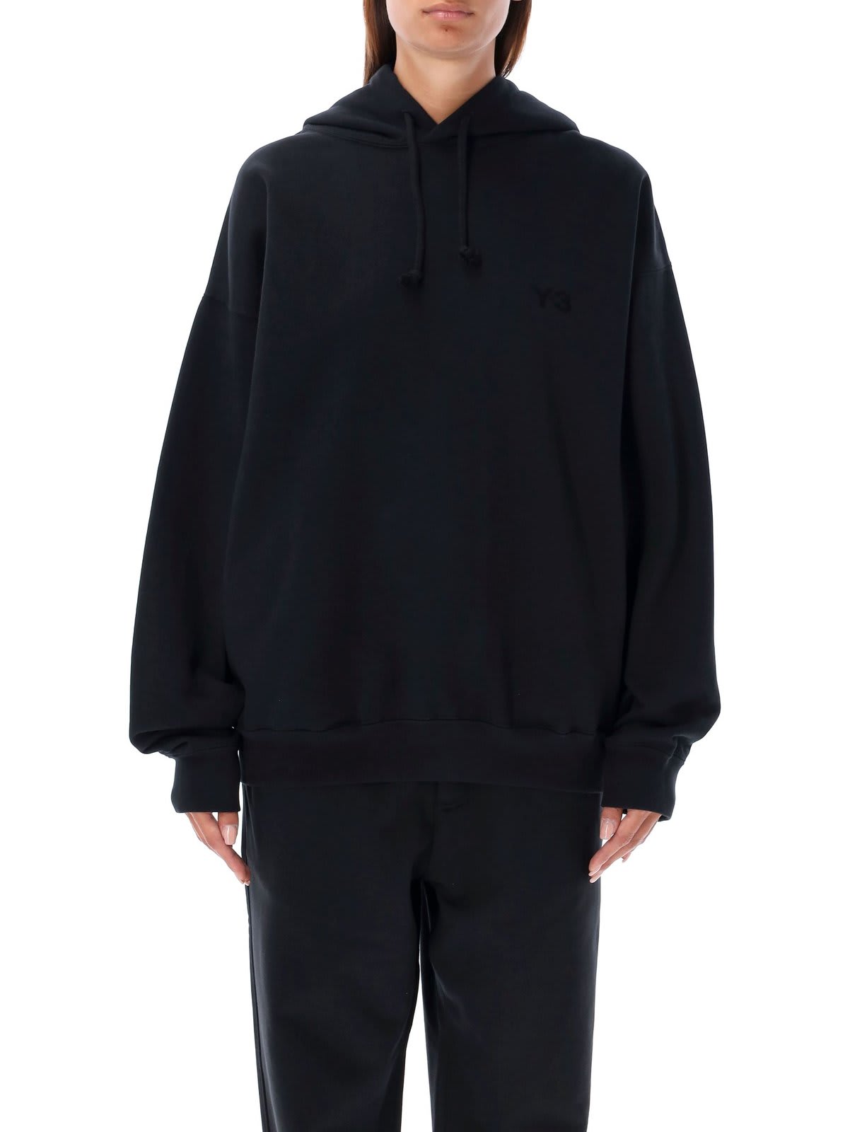 Shop Y-3 Fl Drawstring Hoodie In Black