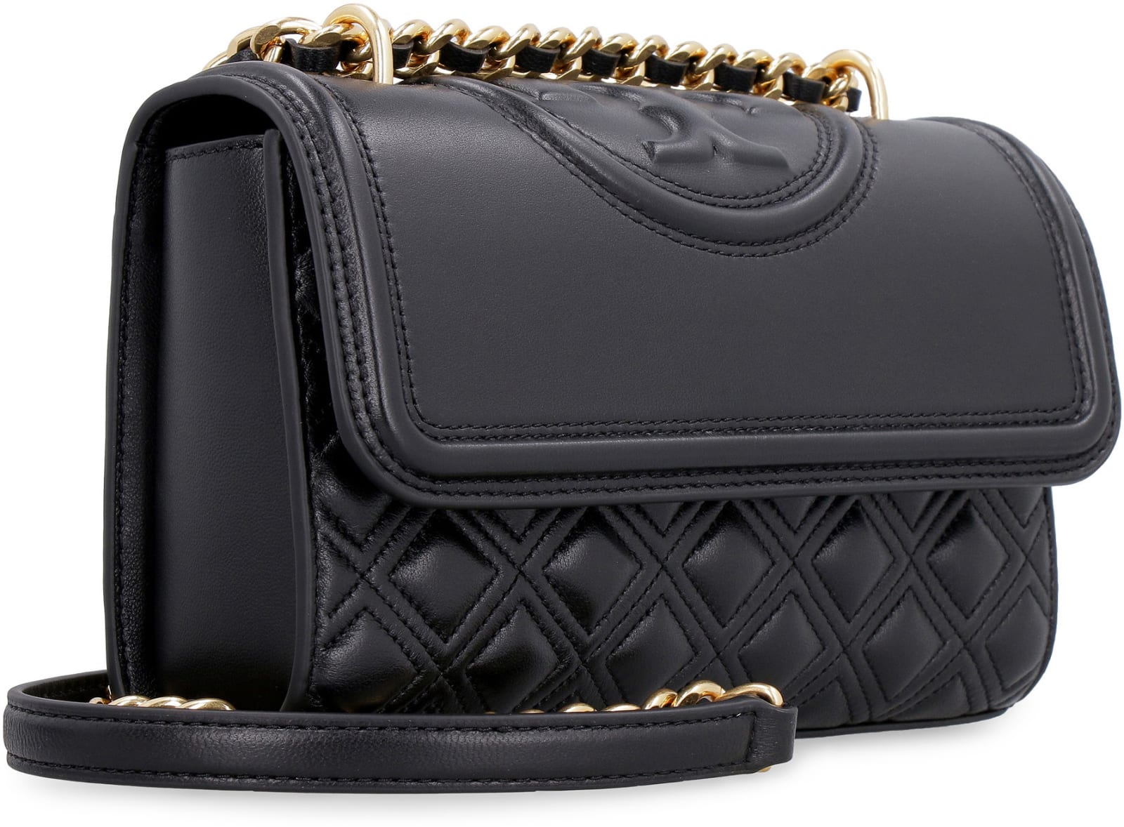 Shop Tory Burch Fleming Quilted Leather Shoulder Bag In Black