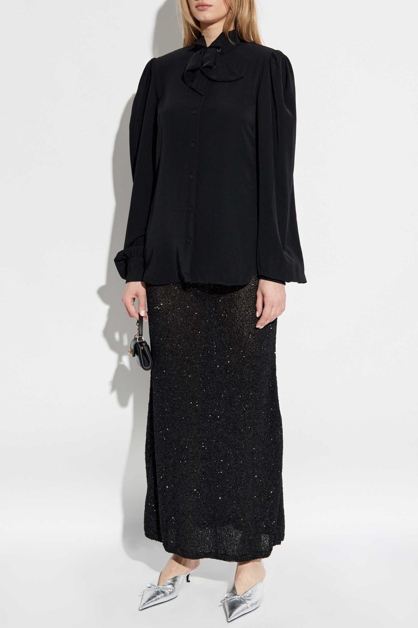 Balenciaga Pussy-bow Crinkled-jersey Shirt In Black