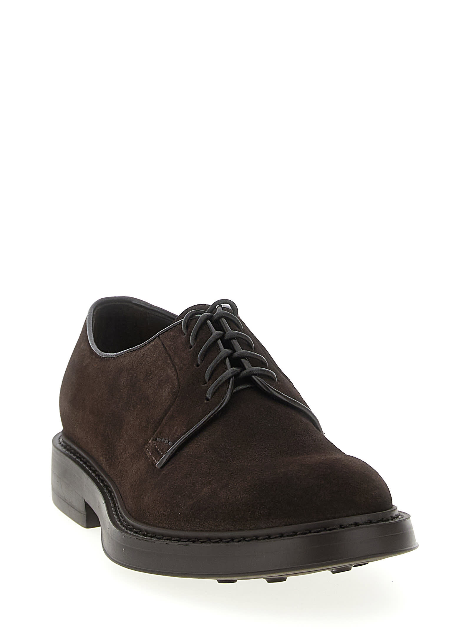 Doucal's Mink Suede Derby Lace-up Shoes In Brown