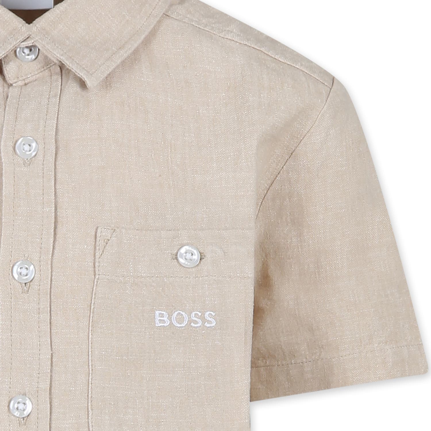 Hugo Boss Beihe Shirt For Boy With Logo In Beige