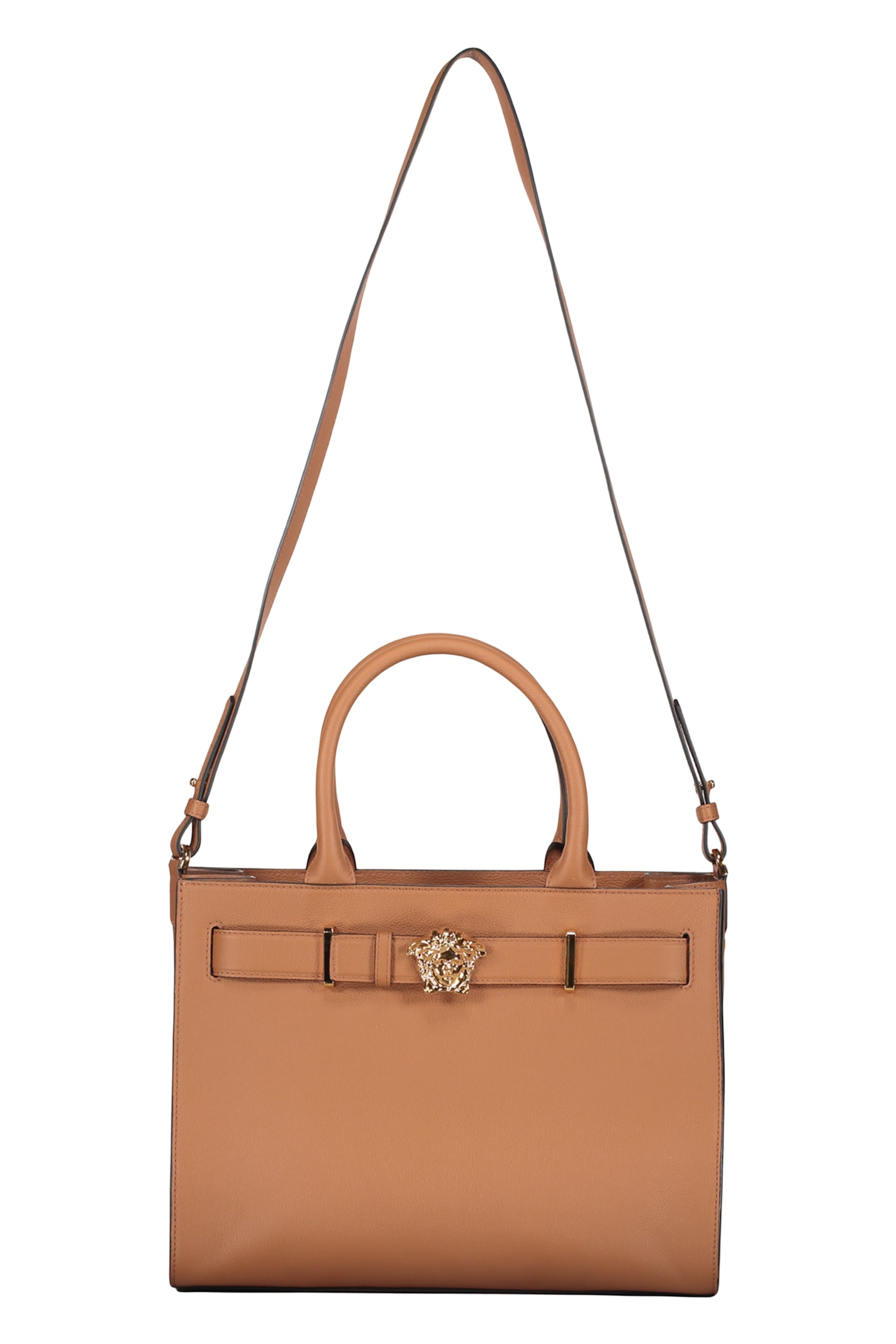 Versace Elegant And Sophisticated Brown Leather Handbag In Brown