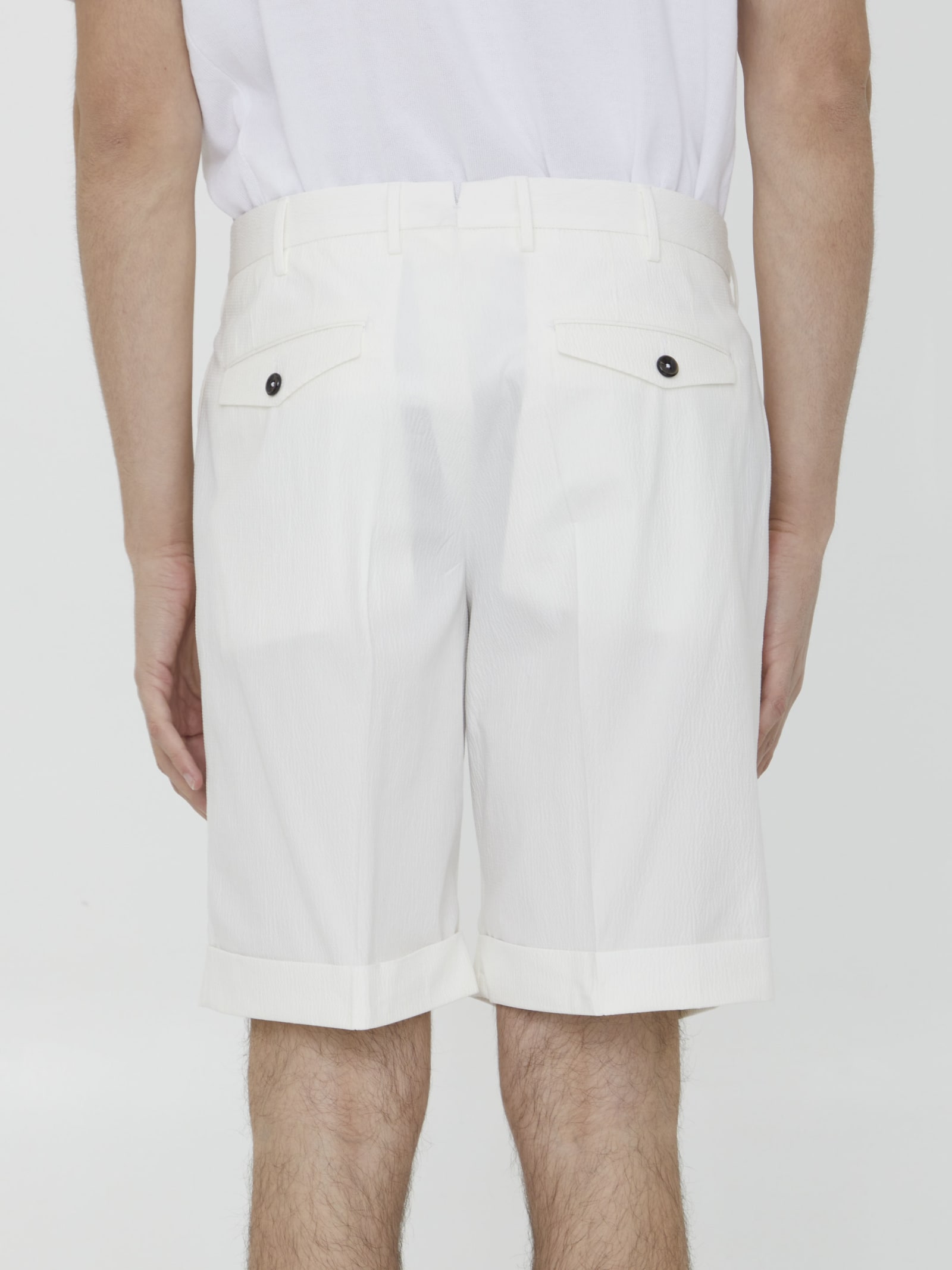 Shop Pt01 Seersucker Bermuda Shorts In White