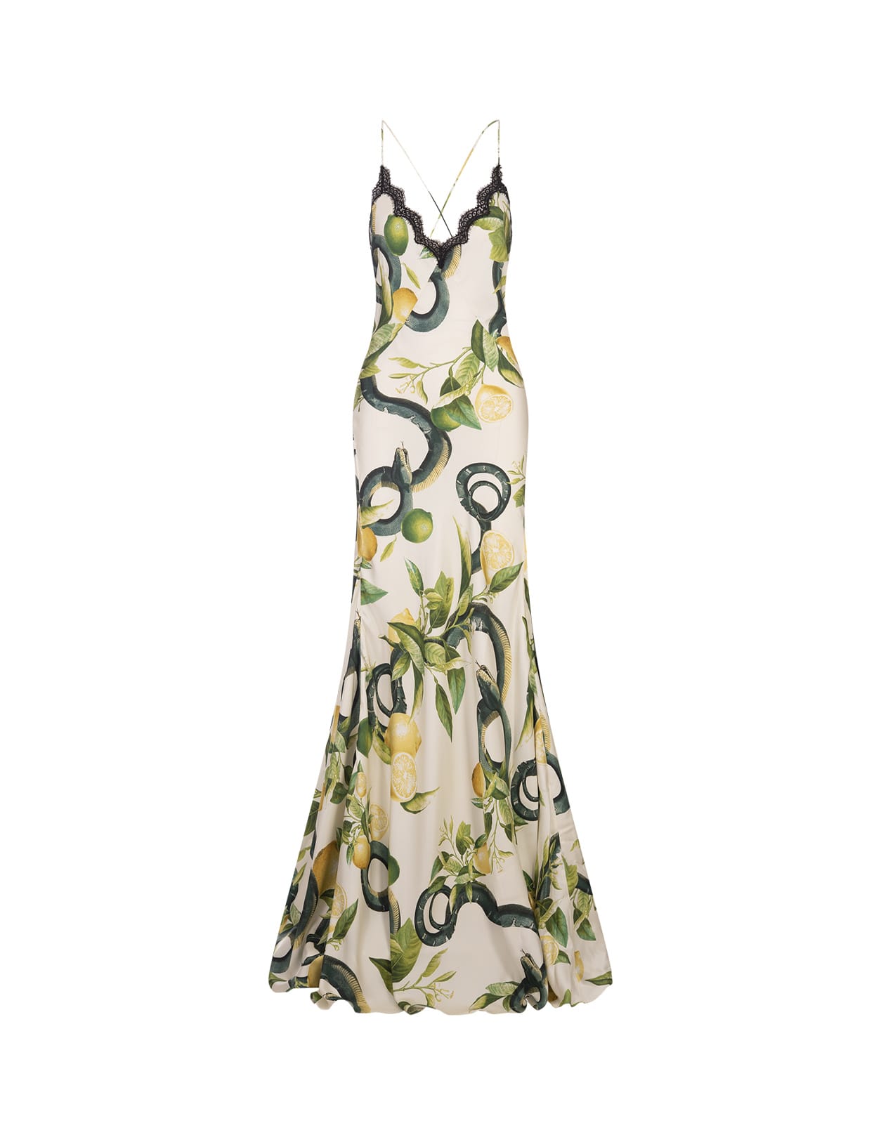 Ivory Long Petticoat Dress With Lemons Print