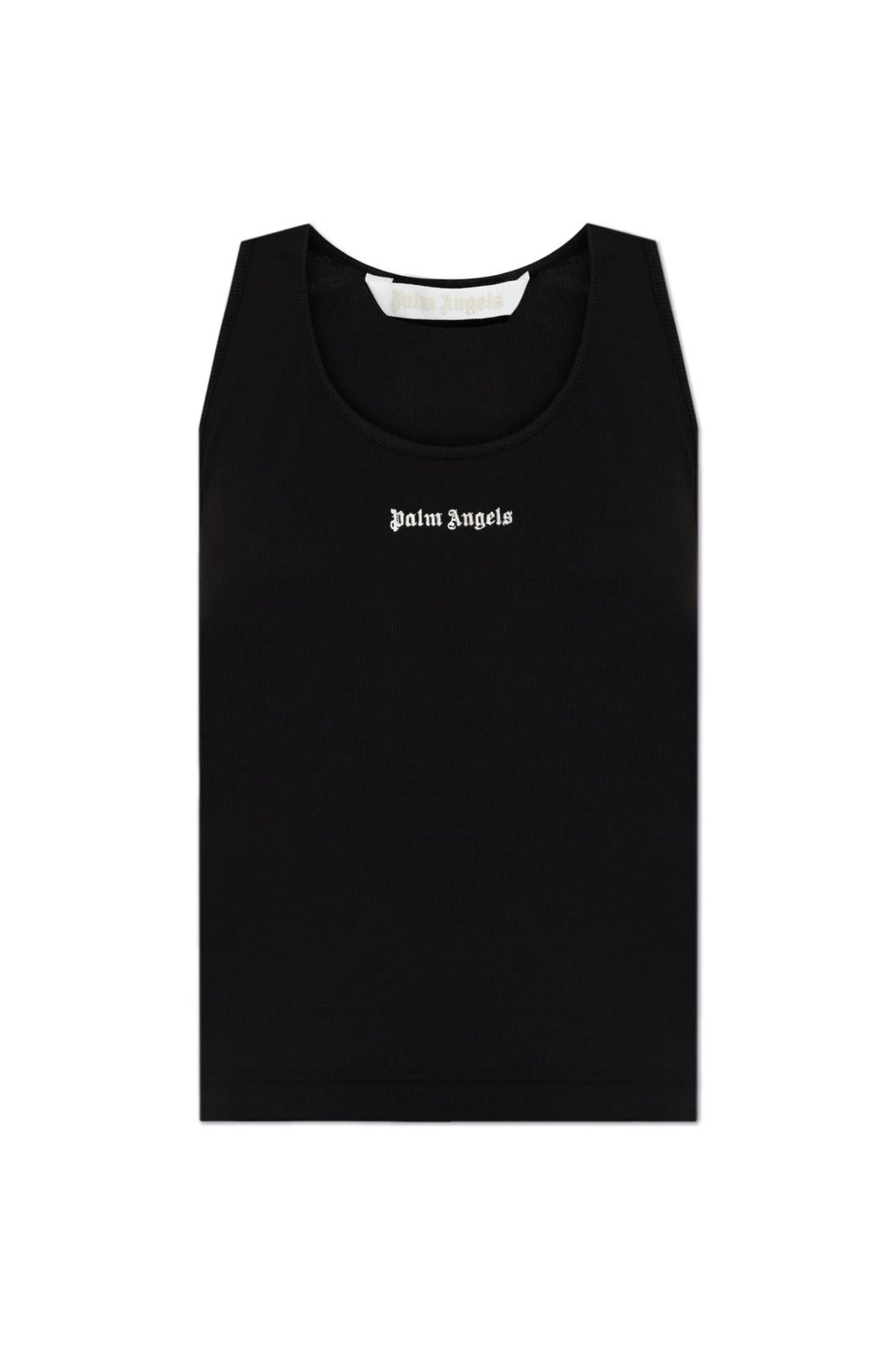 PALM ANGELS LOGO EMBROIDERED RIBBED TANK TOP 