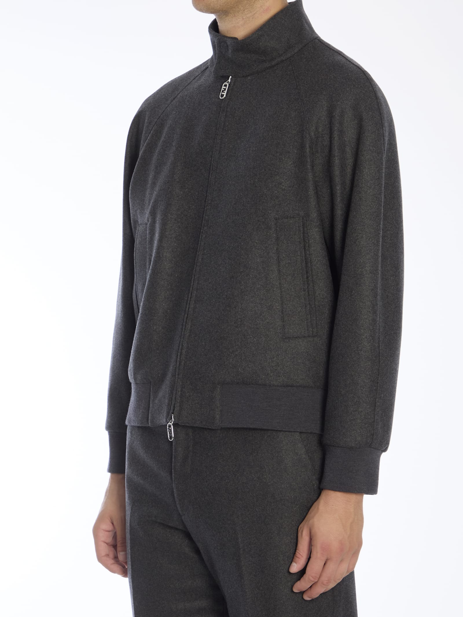 Shop Fendi Cashmere Bomber Jacket In Grey