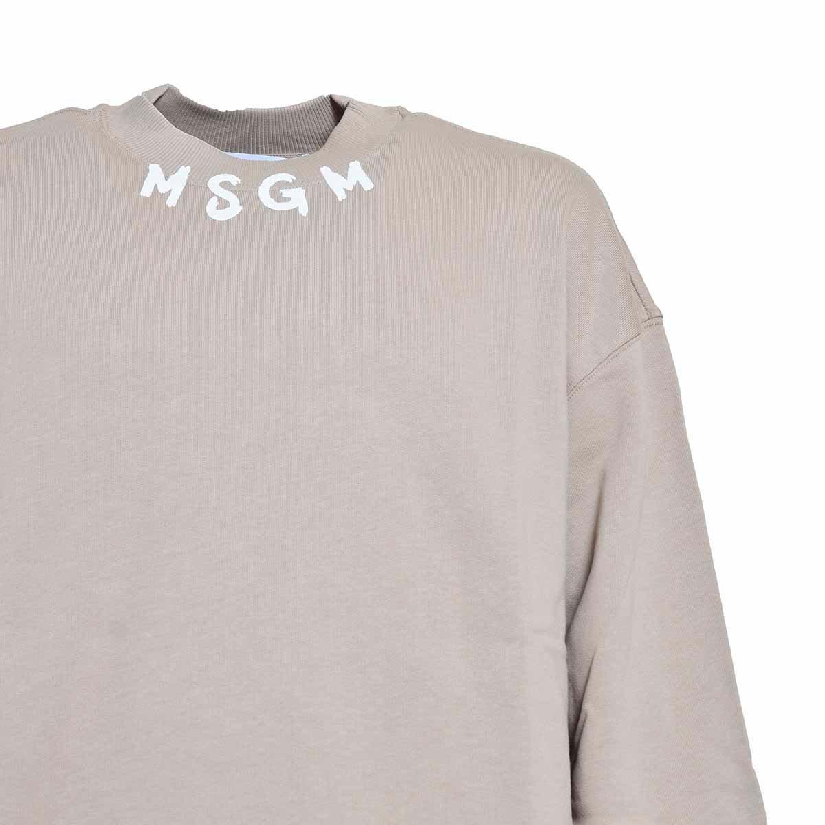 Shop Msgm Logo Printed Crewneck Sweatshirt In Tortora