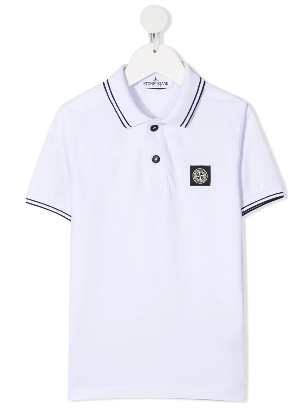Stone Island Junior White Kid Polo Shirt With Contrast Stripes