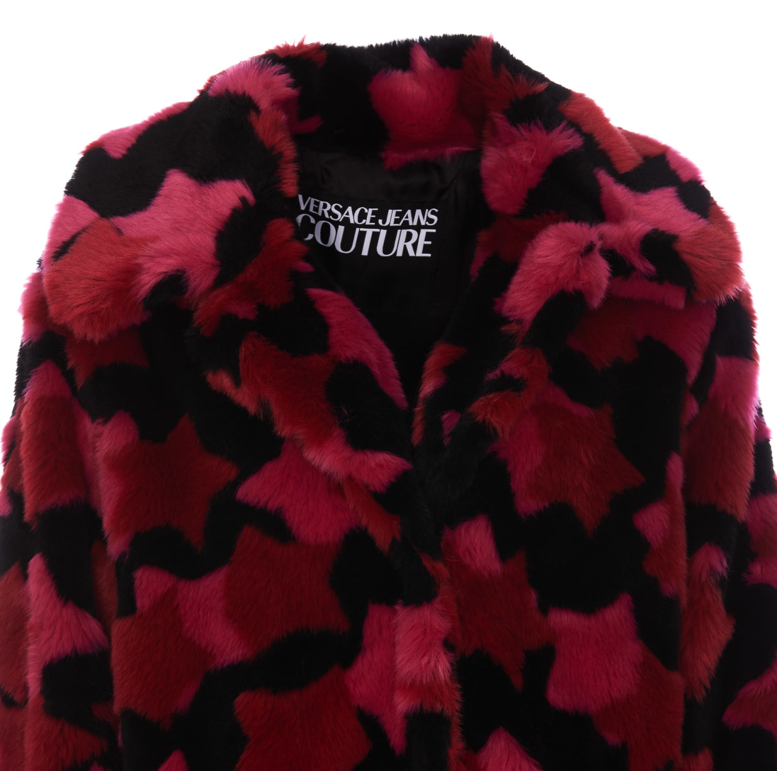 Versace Jeans Couture Star Faux-fur Overcoat In 455