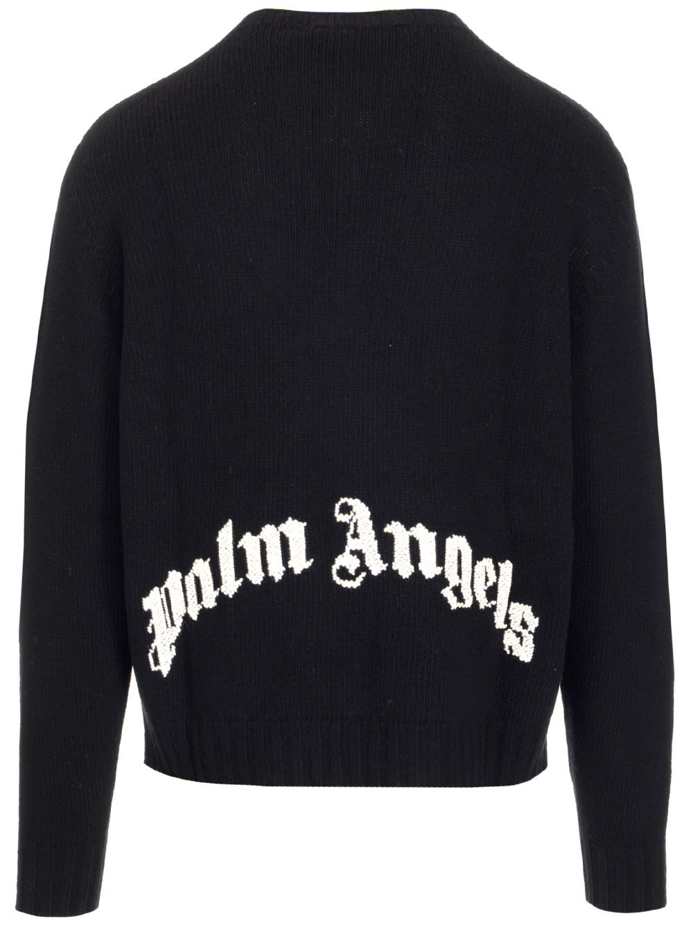 Shop Palm Angels Black Wool Sweater With White Curved Logo On The Back In Black Whit