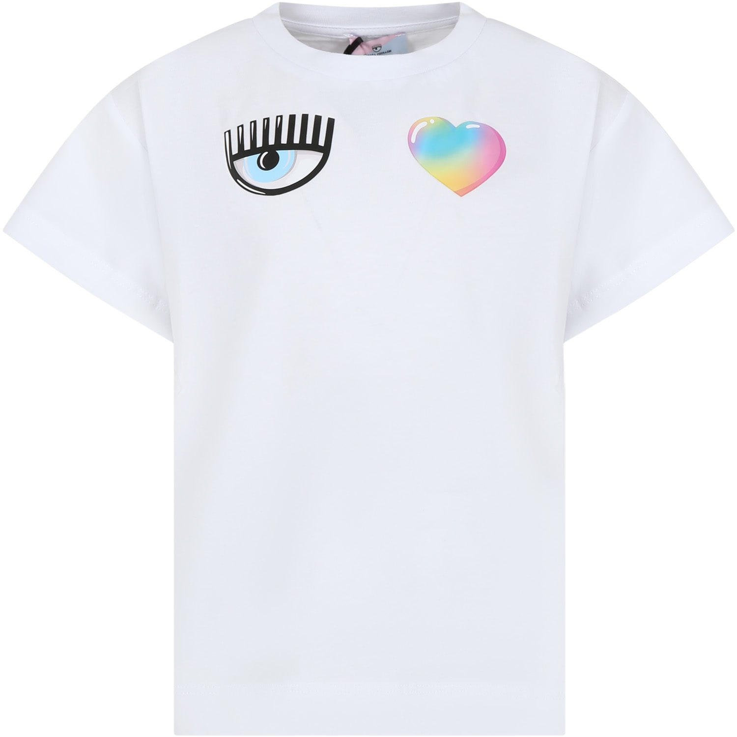Chiara Ferragni Kids' White T-shirt For Girl With Flirting Eyes And Heart