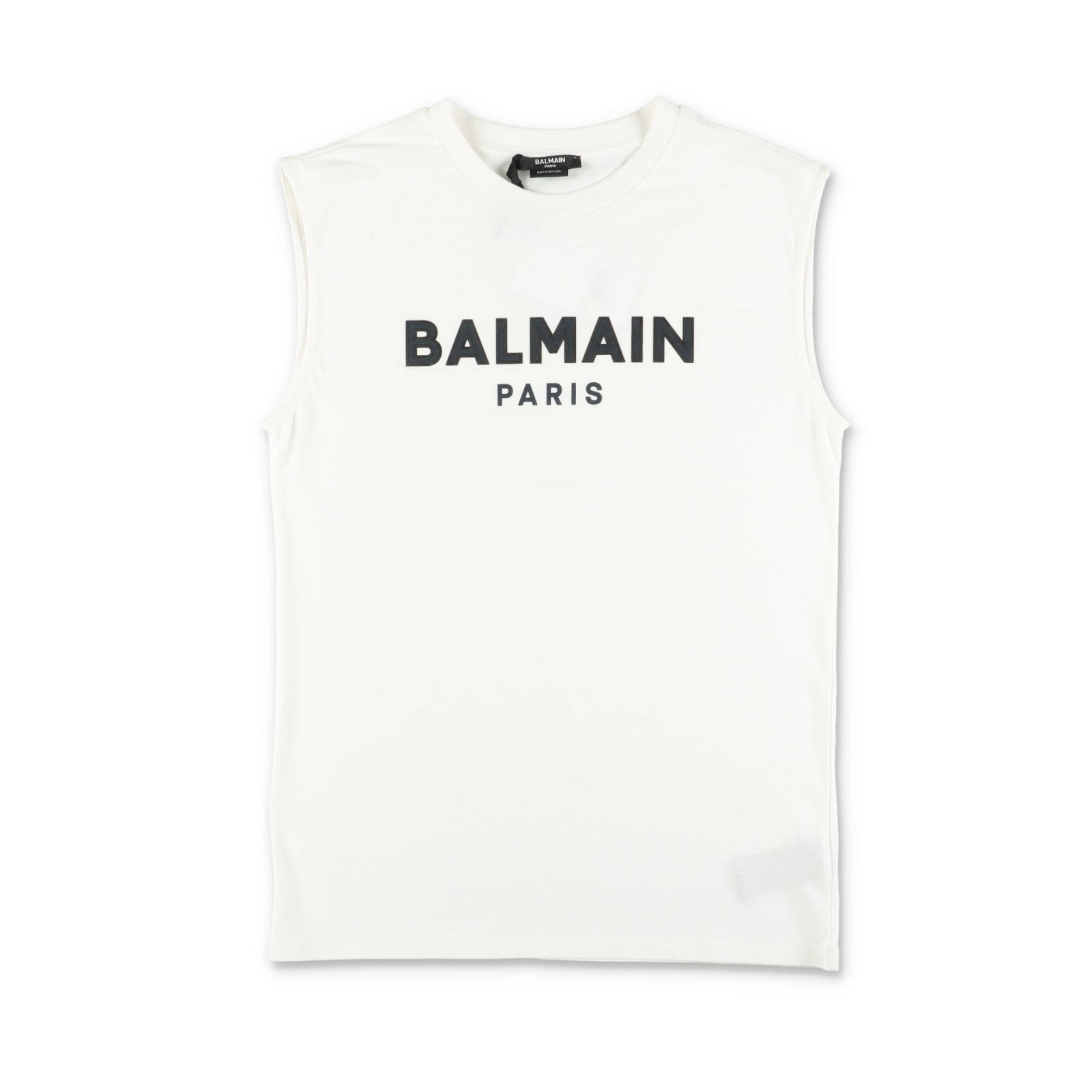 Balmain Logo Cotton Jersey Tank Top In Bianco