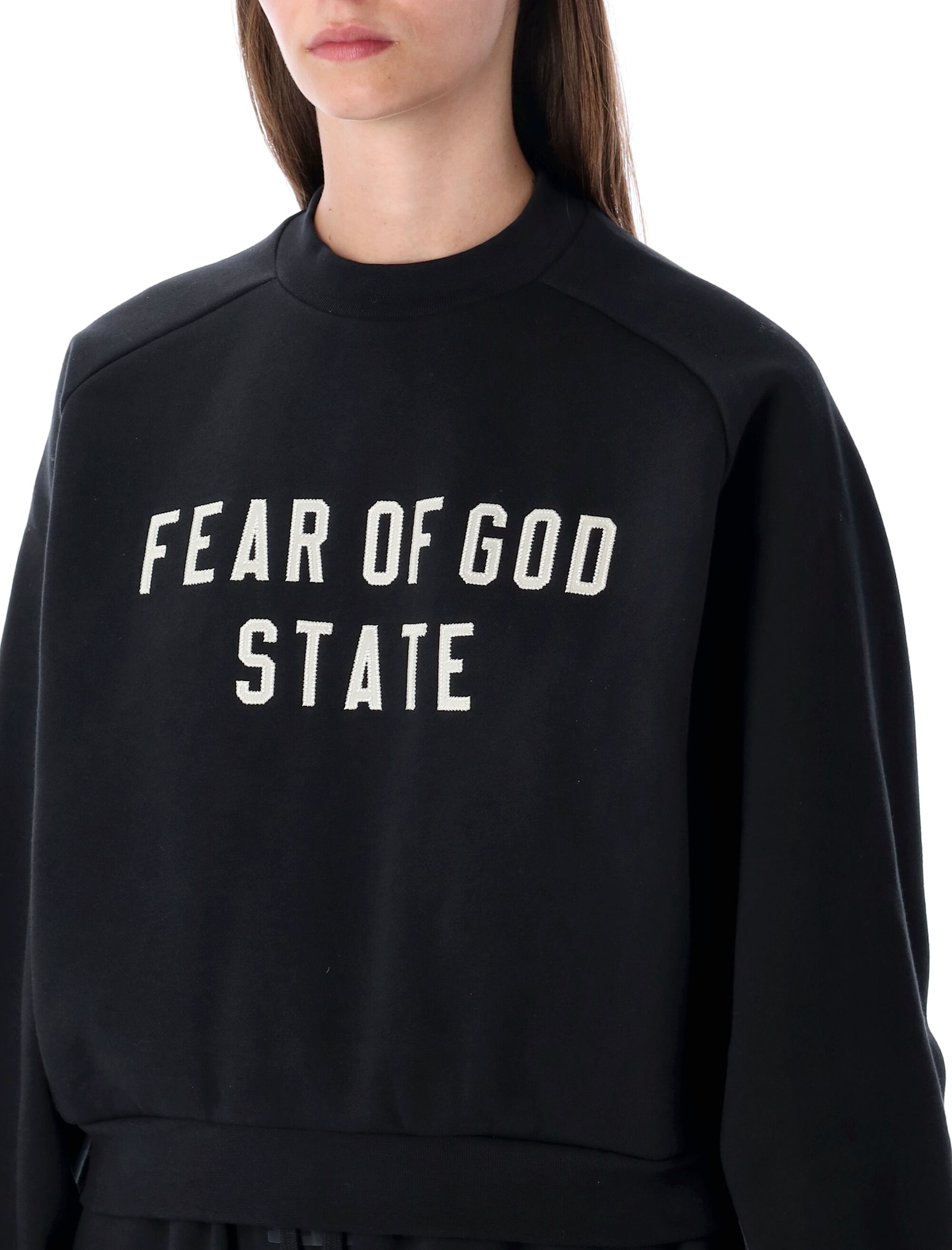 Fear Of God Fleece Raglan Crewneck Sweatshirt In Black