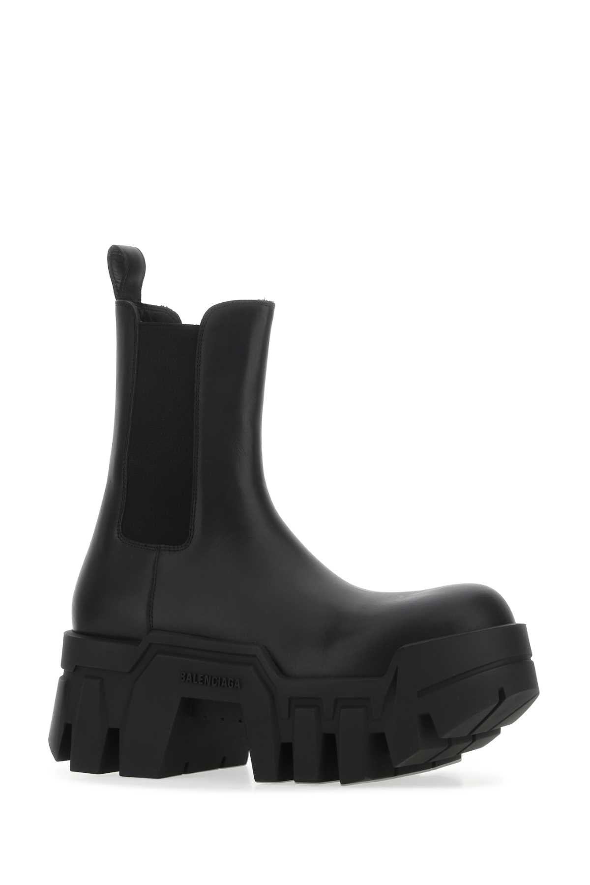 Balenciaga Black Leather Bulldozer Ankle Boots In 1000