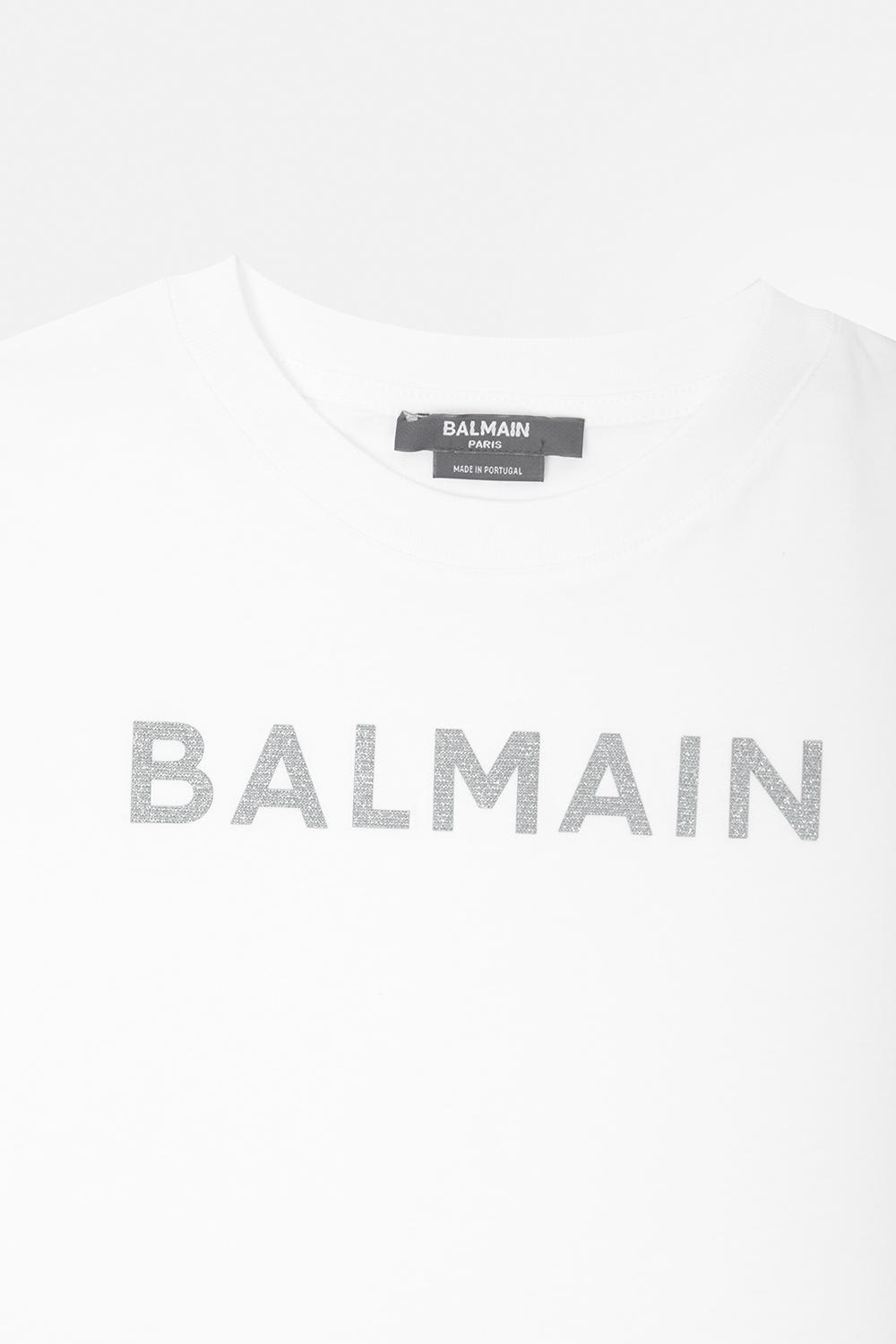 BALMAIN T-SHIRT WITH METALLIC LOGO
