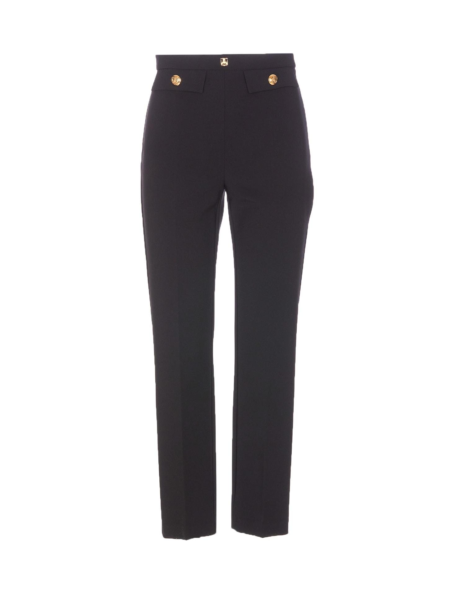 Shop Elisabetta Franchi Straight Pants With Logo Rivet In Black