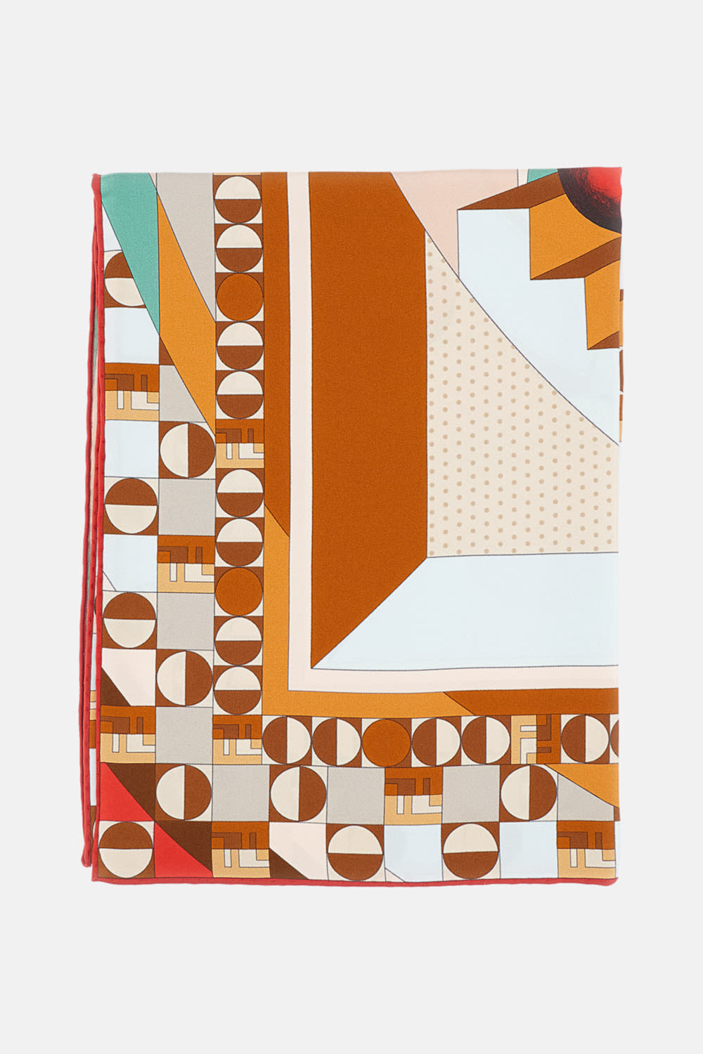 Fendi Square Scarf With Geometric Design And Bold Border In Yellow