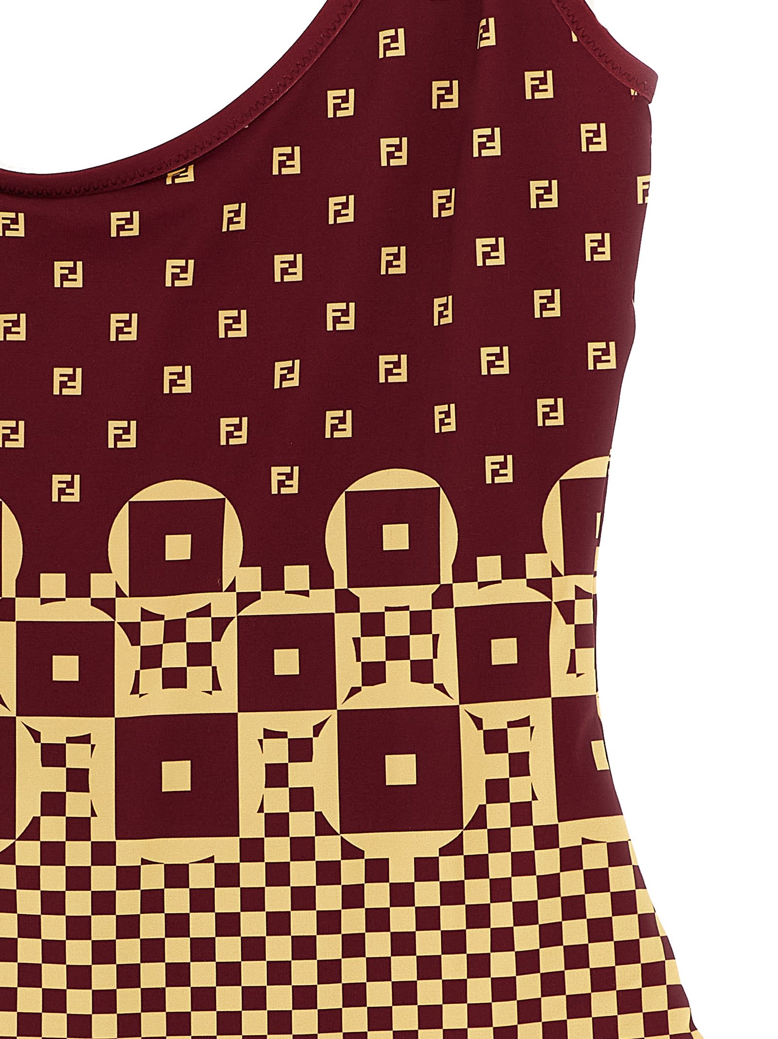 Fendi Micro Patchwork One-piece Swimsuit In Multi