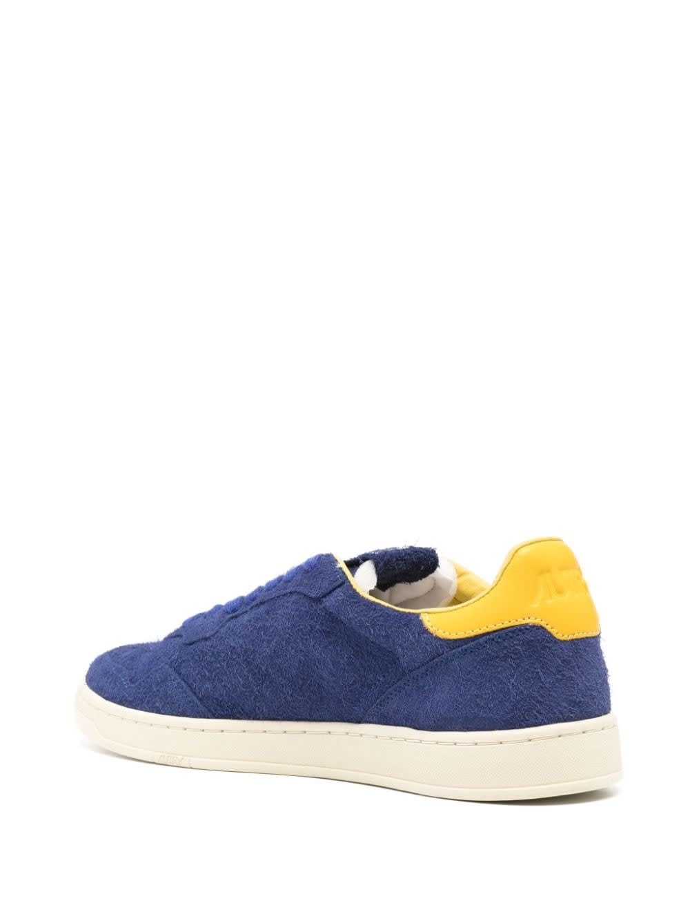 Shop Autry Medalist Flat Sneakers In Lanzuli And Dandelion Suede In Blue