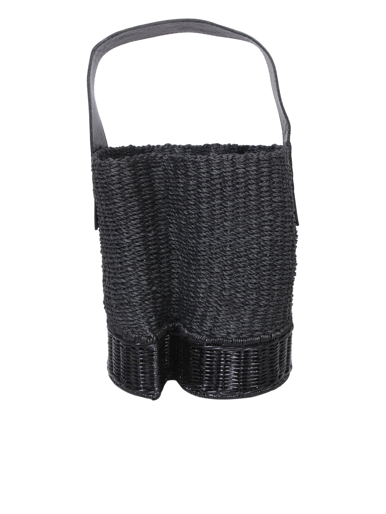 Shop Sacai Black Raffia Bucket Bag