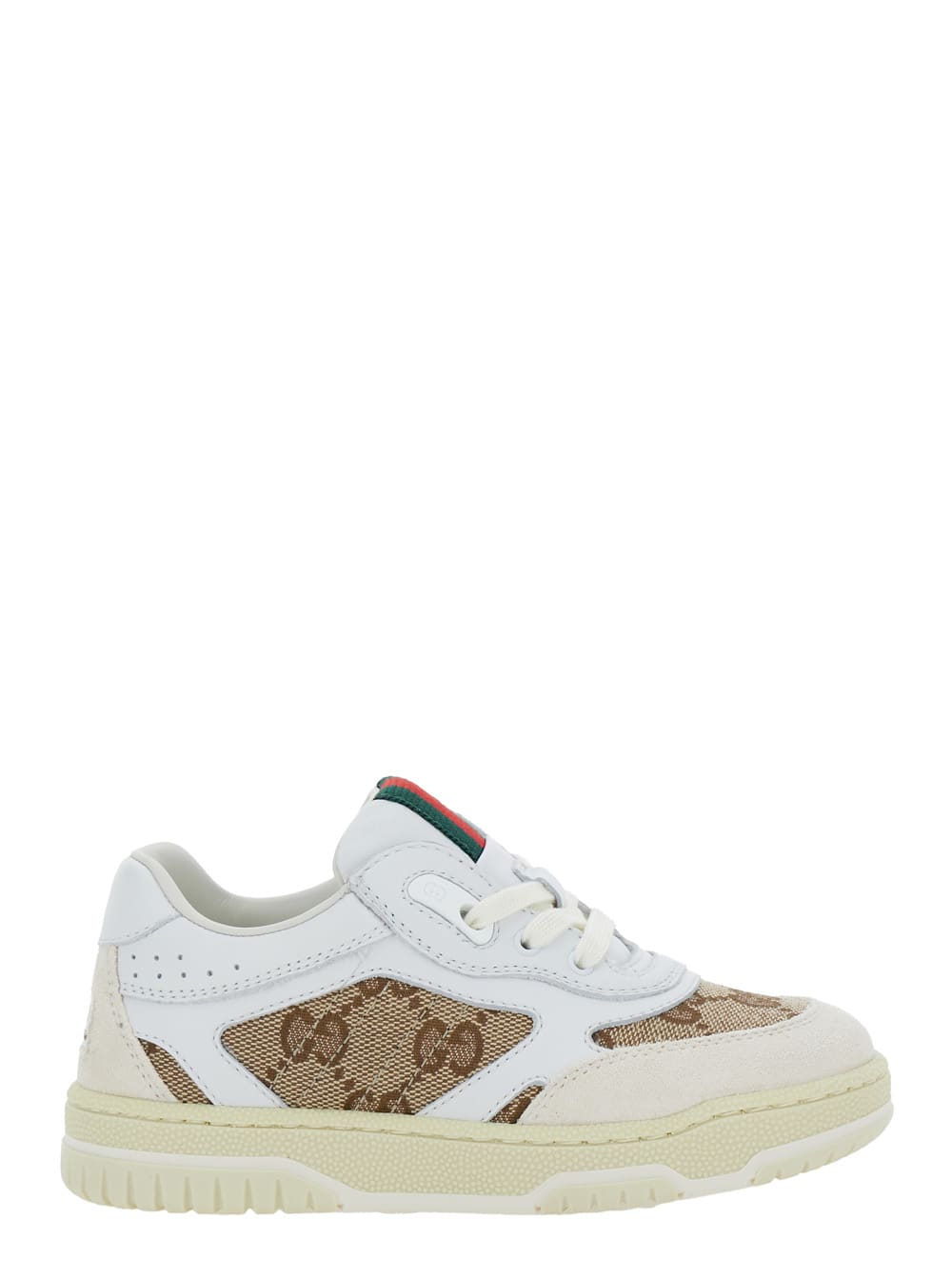 Shop Gucci Sneaker With Gg Motif And Web Detail In Leather Boy In White