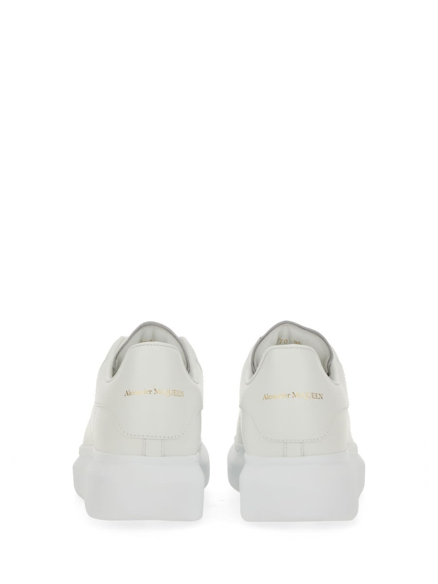 Alexander Mcqueen Women White Low Top Sneakers With Logo Lettering On Tongue And Heel In Leather Wom In Multi
