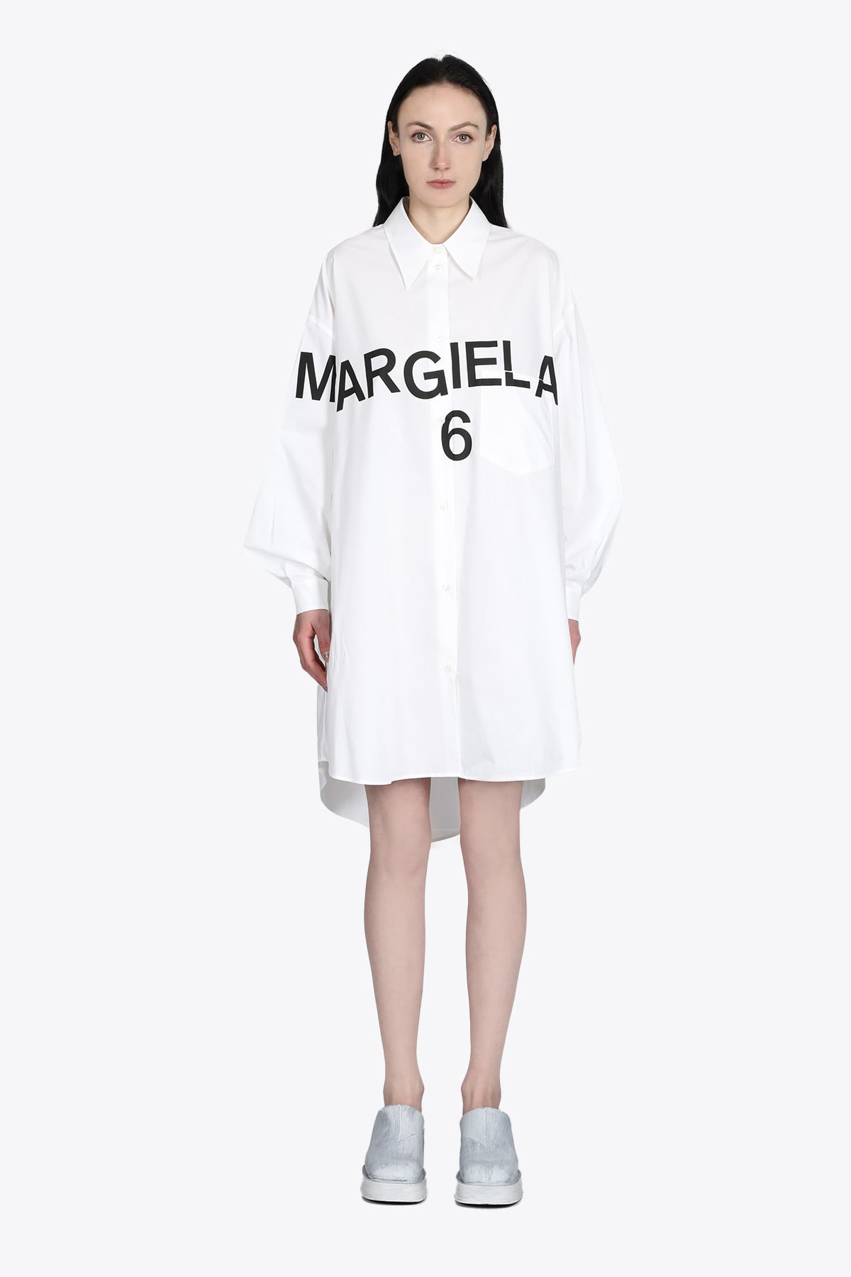 MM6 Maison Margiela Abito Mm6 White poplin cotton maxi shirt/dress with logo