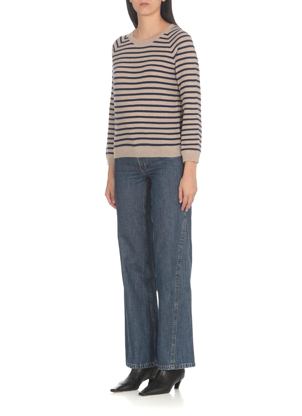 Apc Regular Fit Striped Round Neckline Sweater In Beige
