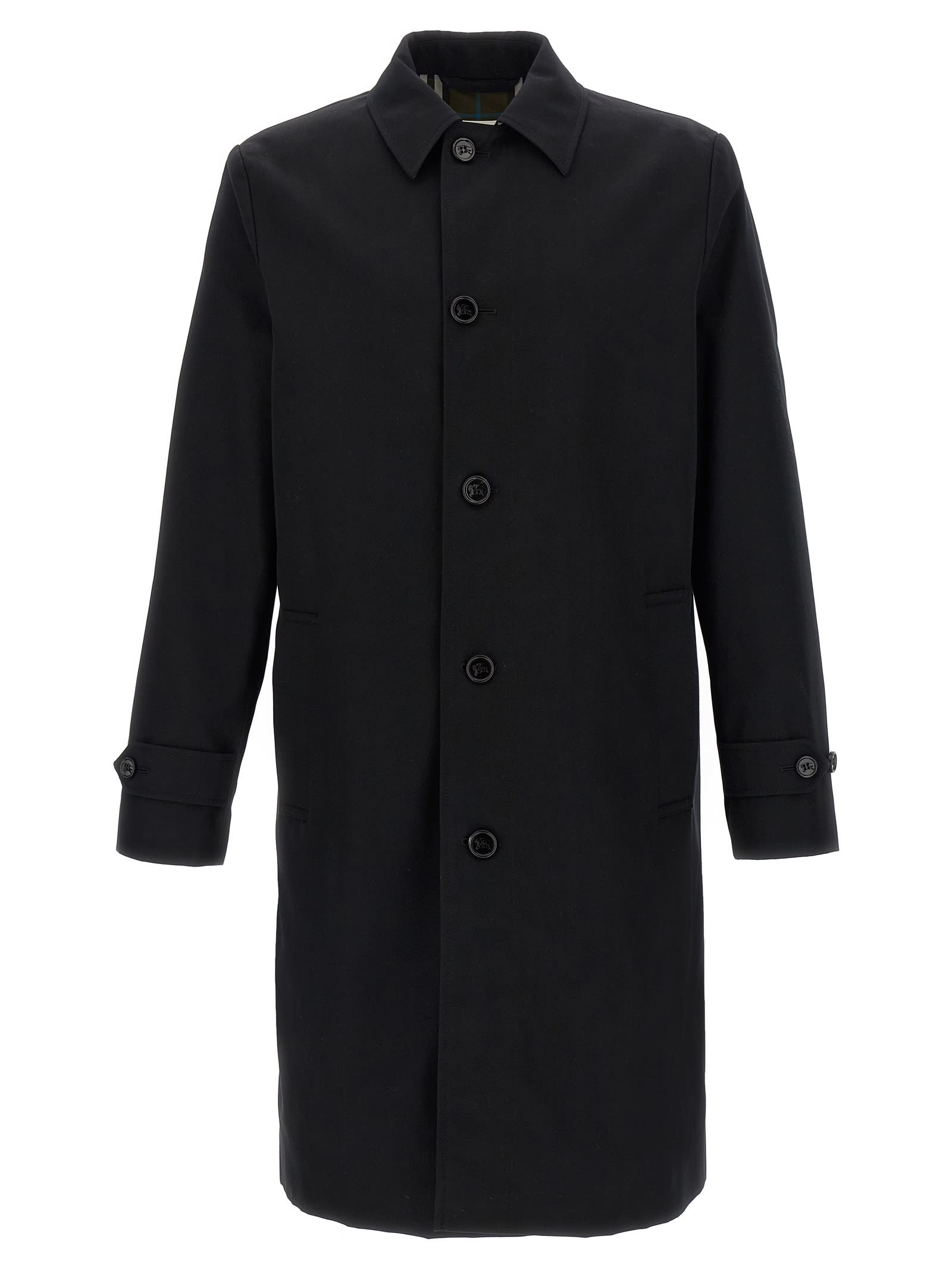 Burberry Collared Coat With Side Pockets And Long Sleeves In Black