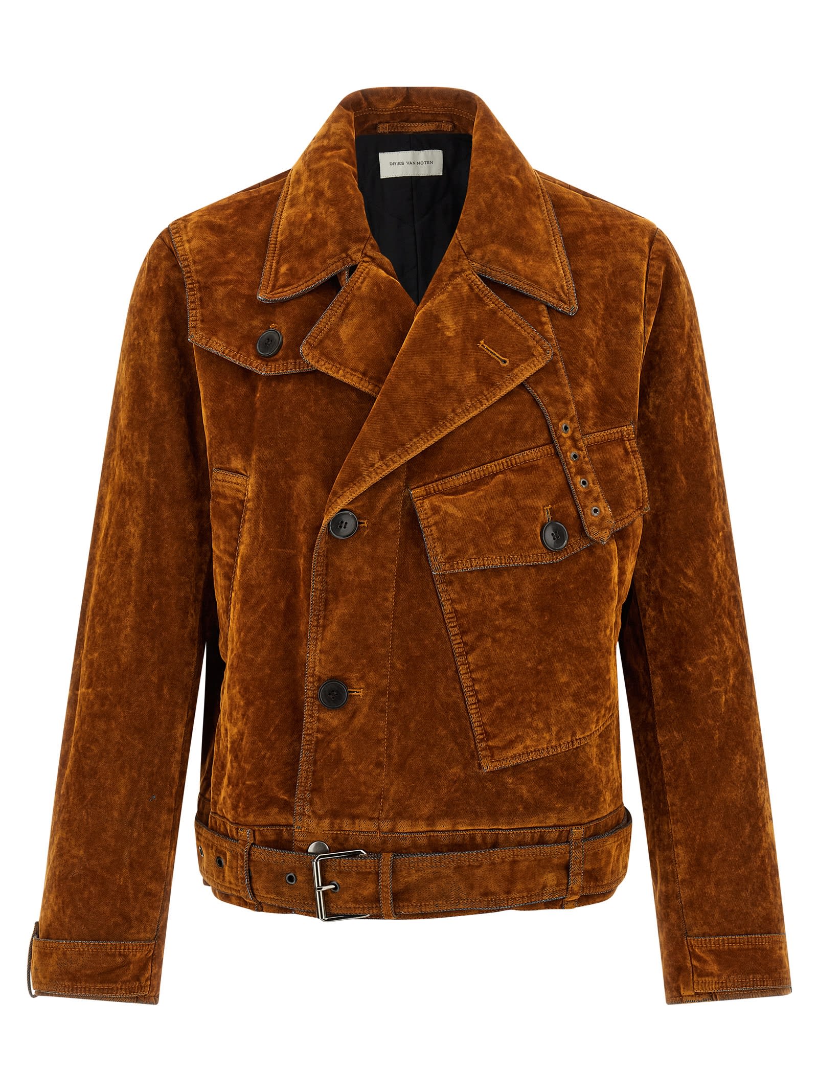Dries Van Noten Velvet Biker Jacket Puffer Jackets Multicolor In Brown