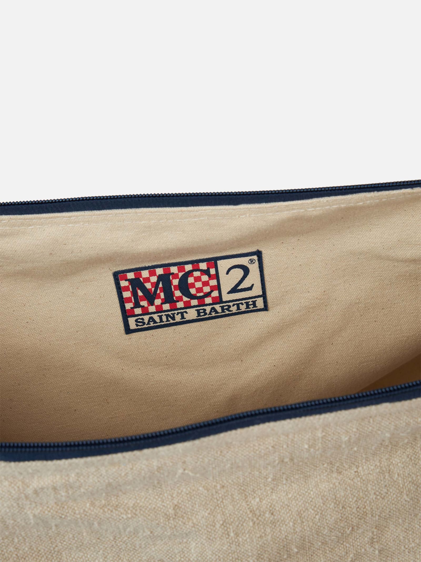 Mc2 Saint Barth Natural Linen Travel Duffle Bag Jetleg In White