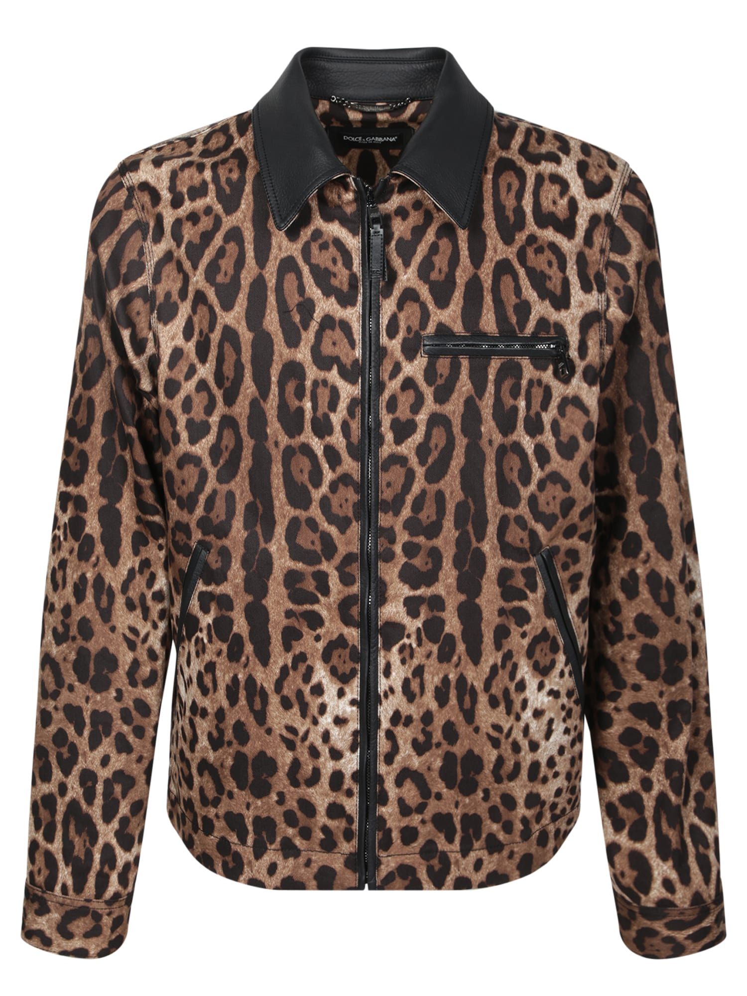 Leopard Print Jacket With Black Leather Collar