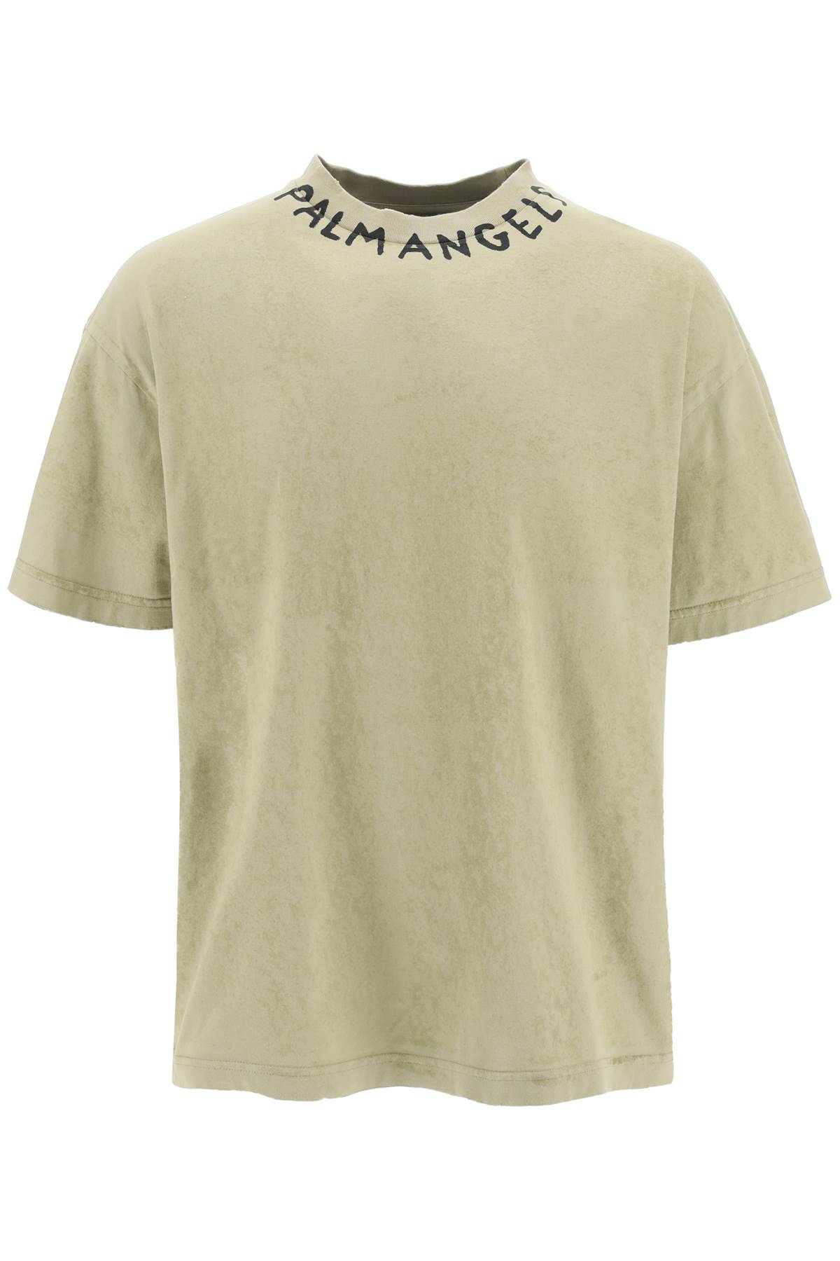 Shop Palm Angels Crew-neck Logo T-shirt In Verde Militare
