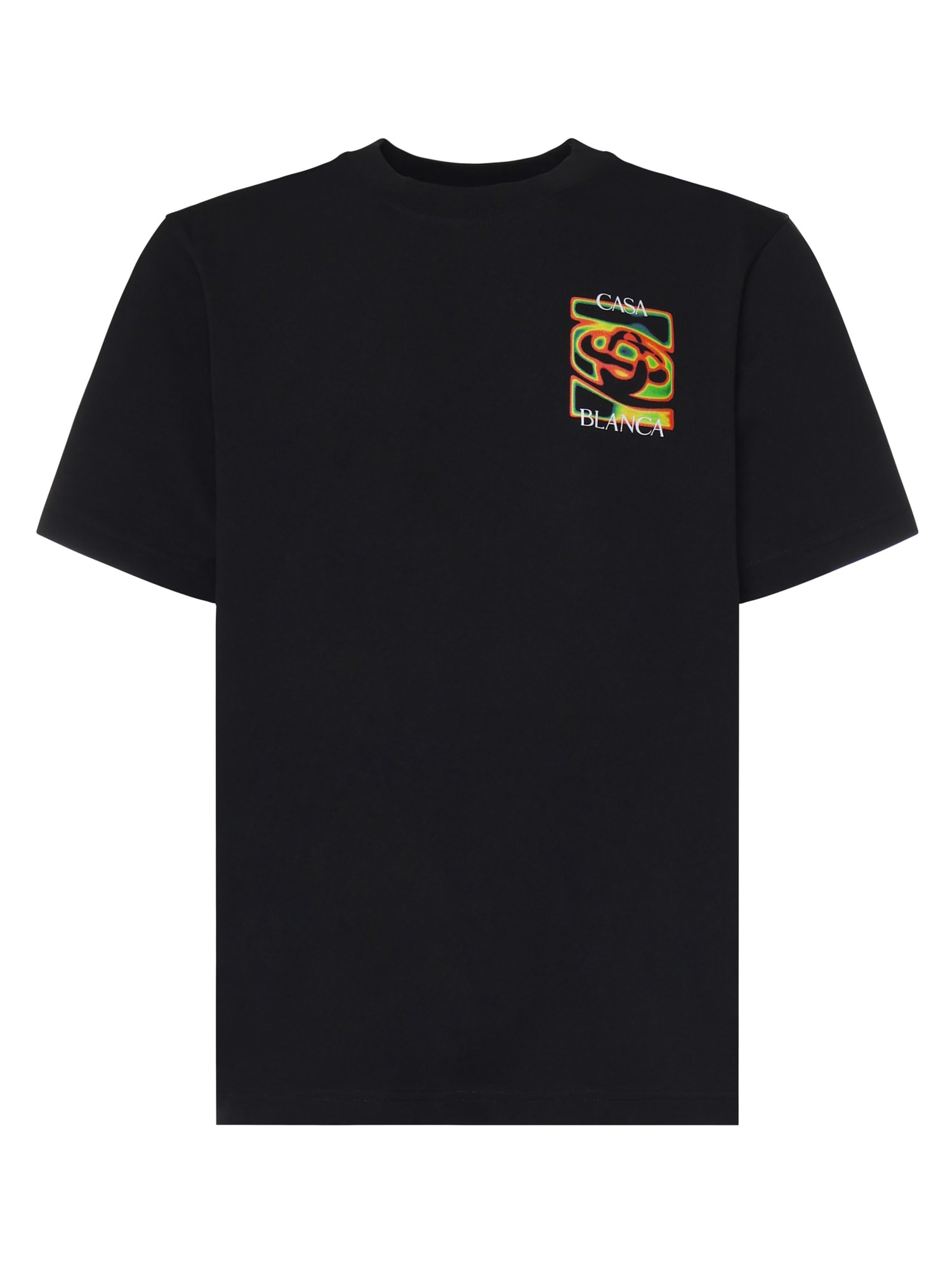 Casablanca Black Crewneck T-shirt With Logo Detail On The Front And Maxi Logo On The Rear In Cotton Man