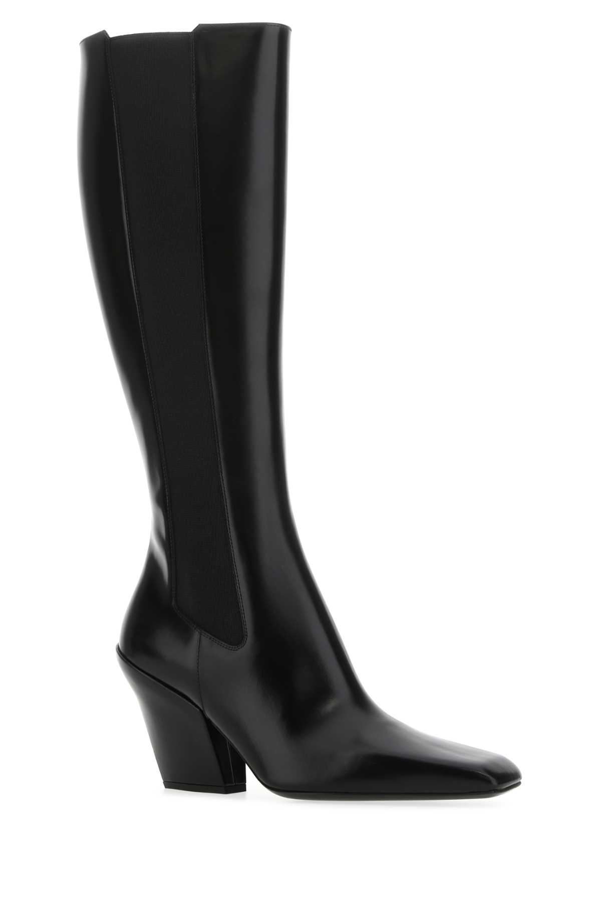 Shop Prada Black Leather Boots In F0002