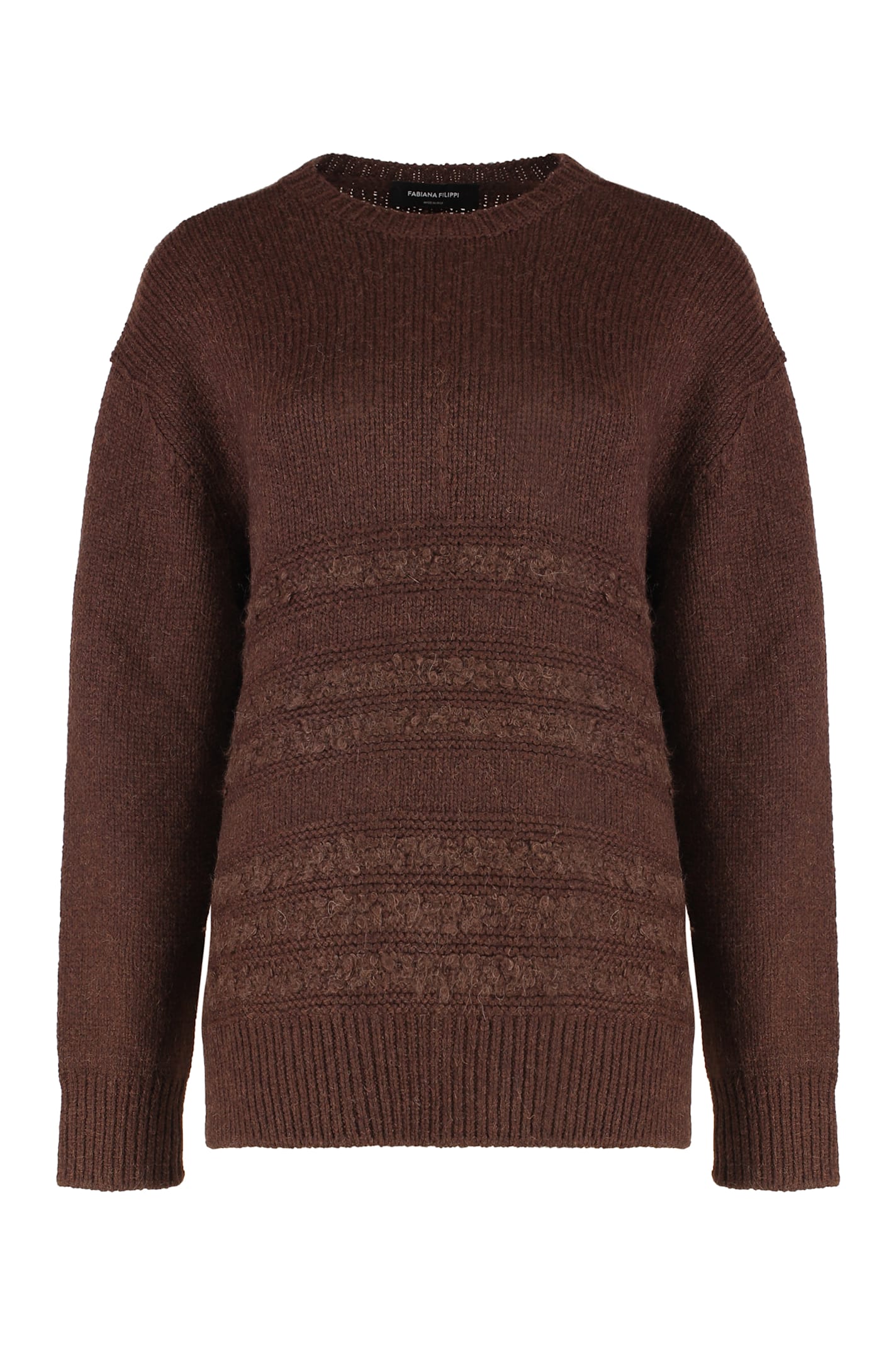 Fabiana Filippi Sweater With Round Neck In Mixed Wool In Brown