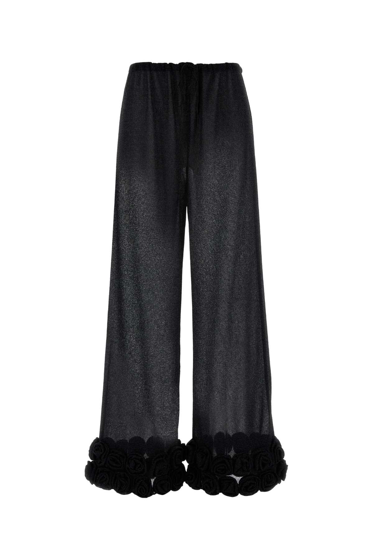Oseree Feather-trimmed Velvet Wide-leg Pants In Black