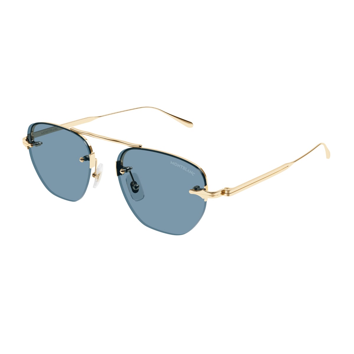 Montblanc Mb0404s Linea Nib 004 Gold Blue Sunglasses In Gold