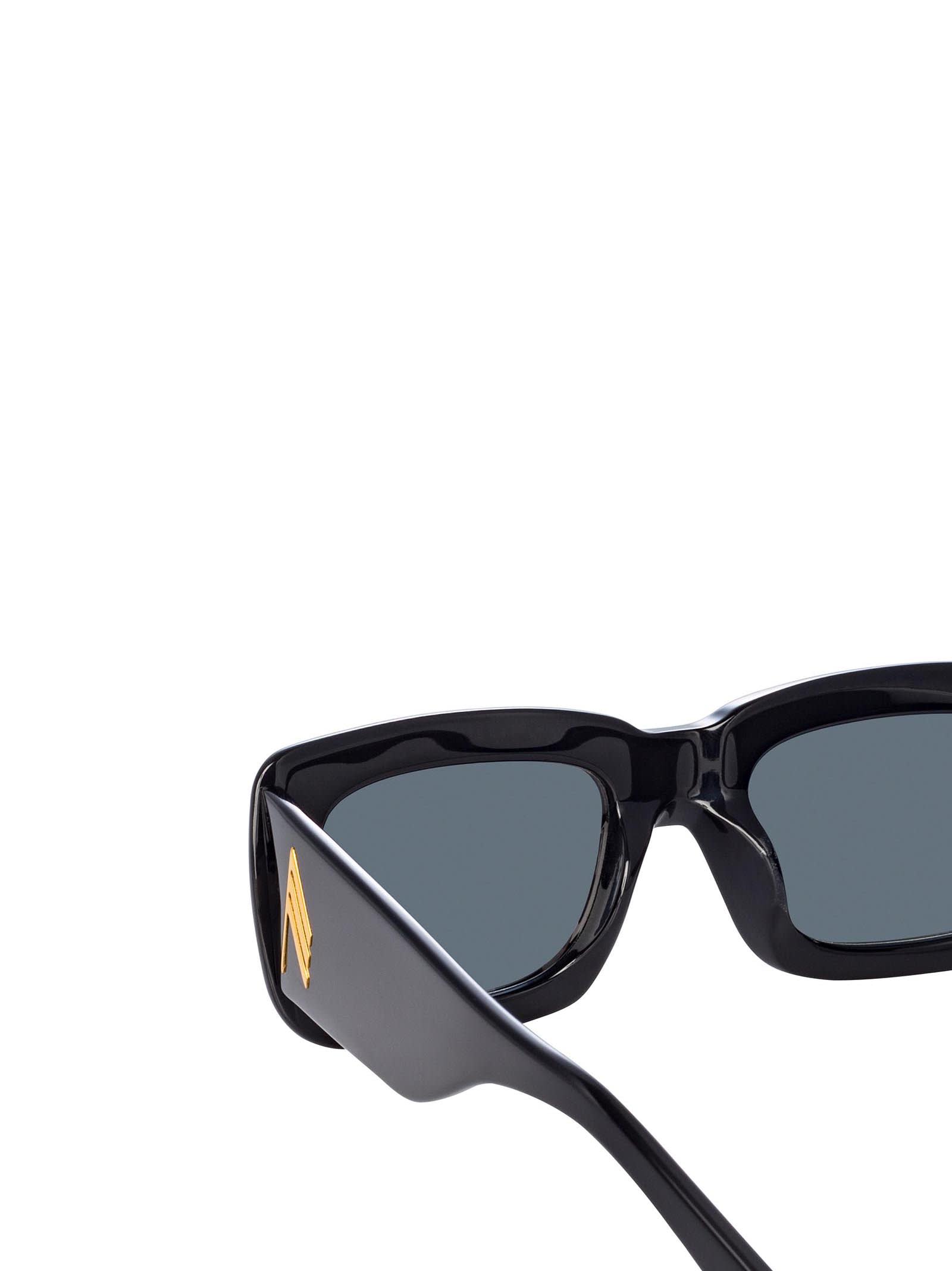 Shop Linda Farrow Attico3 Black / Yellow Gold Sunglasses