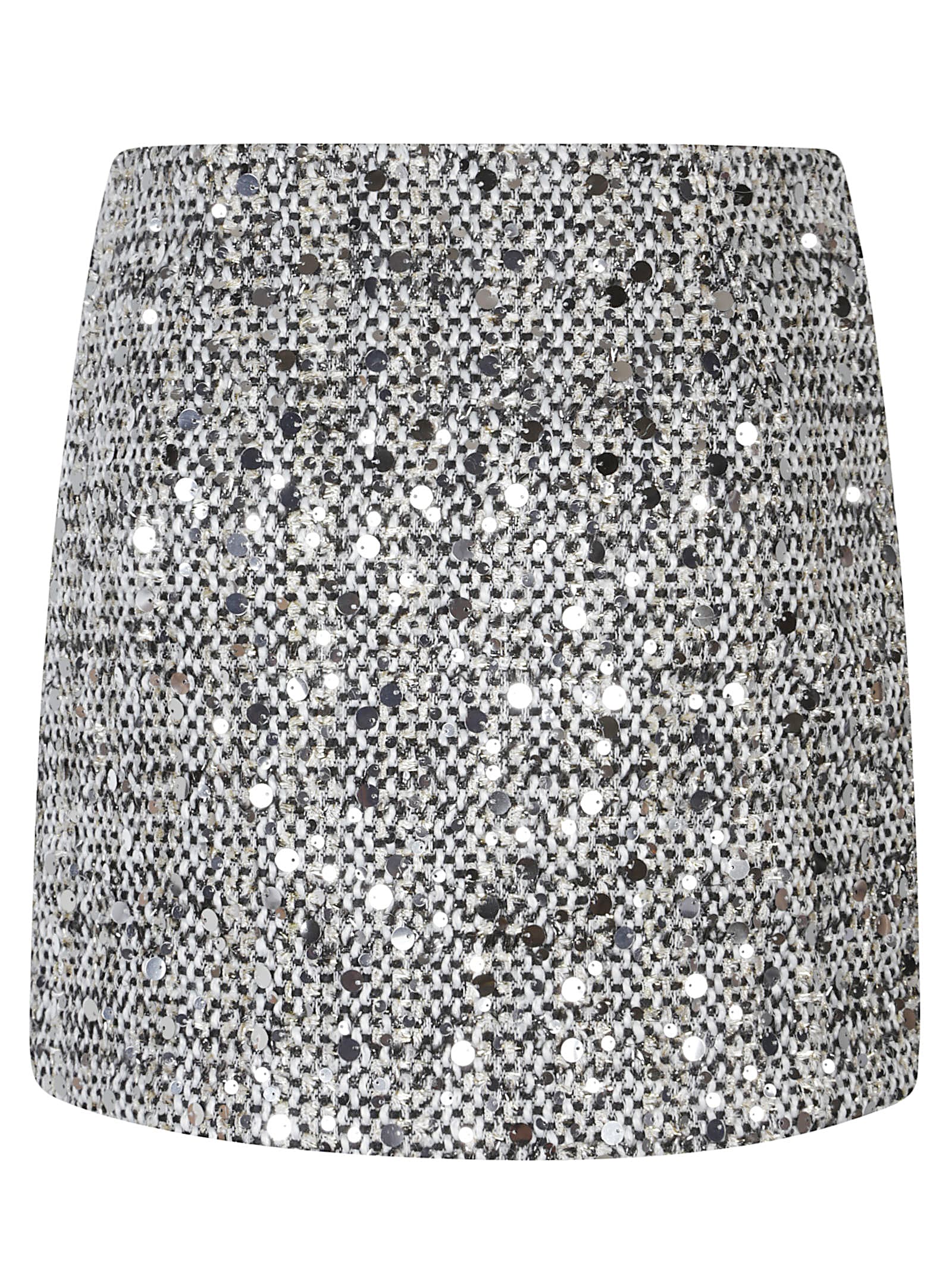 Ermanno Firenze Sequin-embellished Tweed Mini Skirt In Silver
