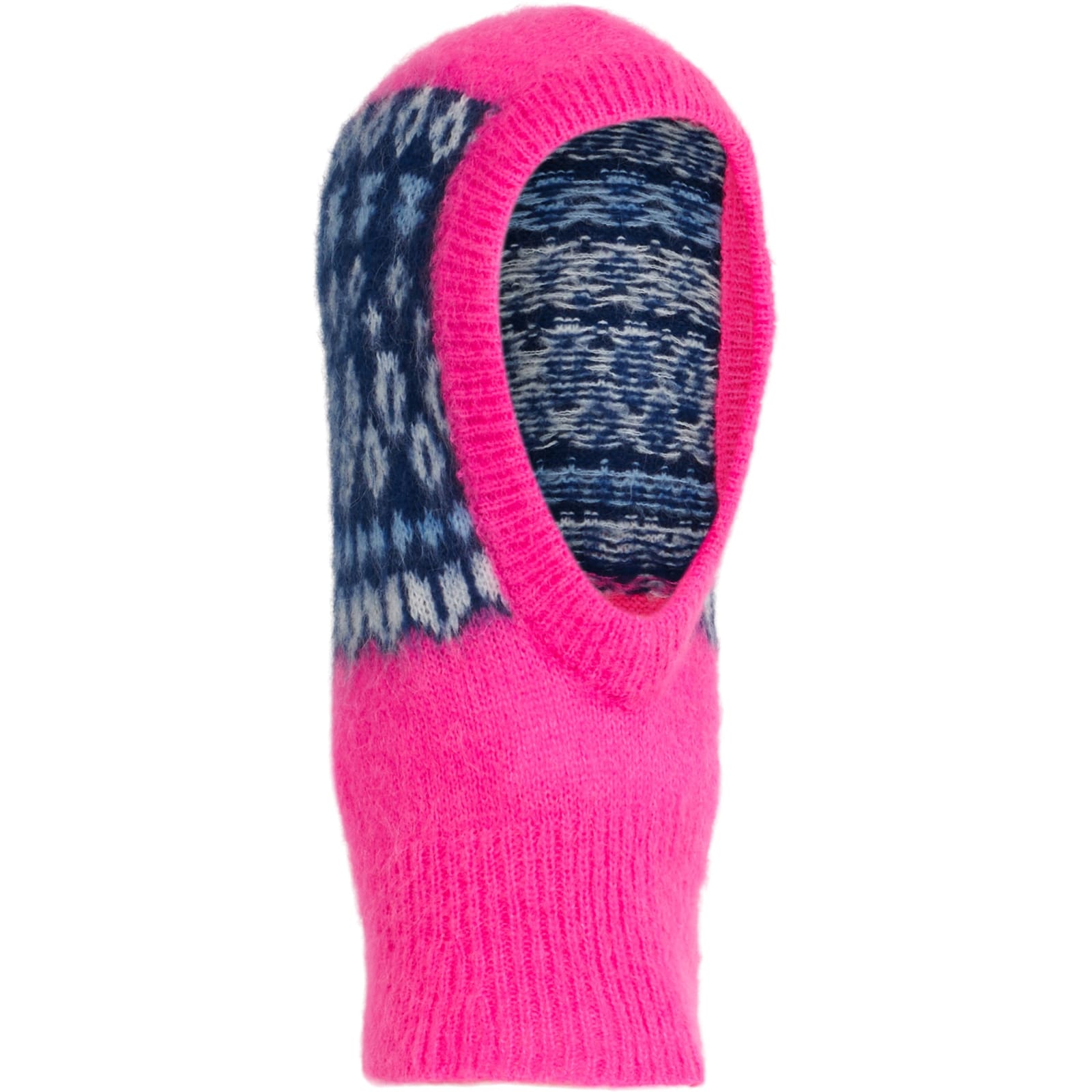 Woman Ultra Soft Fluo Pink Balaclava With Icelandic Pattern