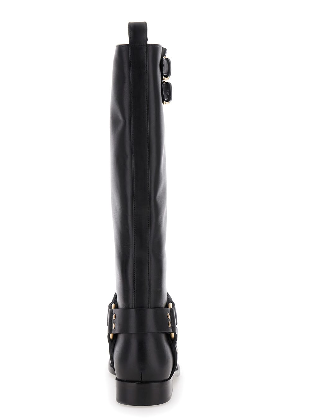 Shop Twinset Black Buckle Boots In Leather Woman