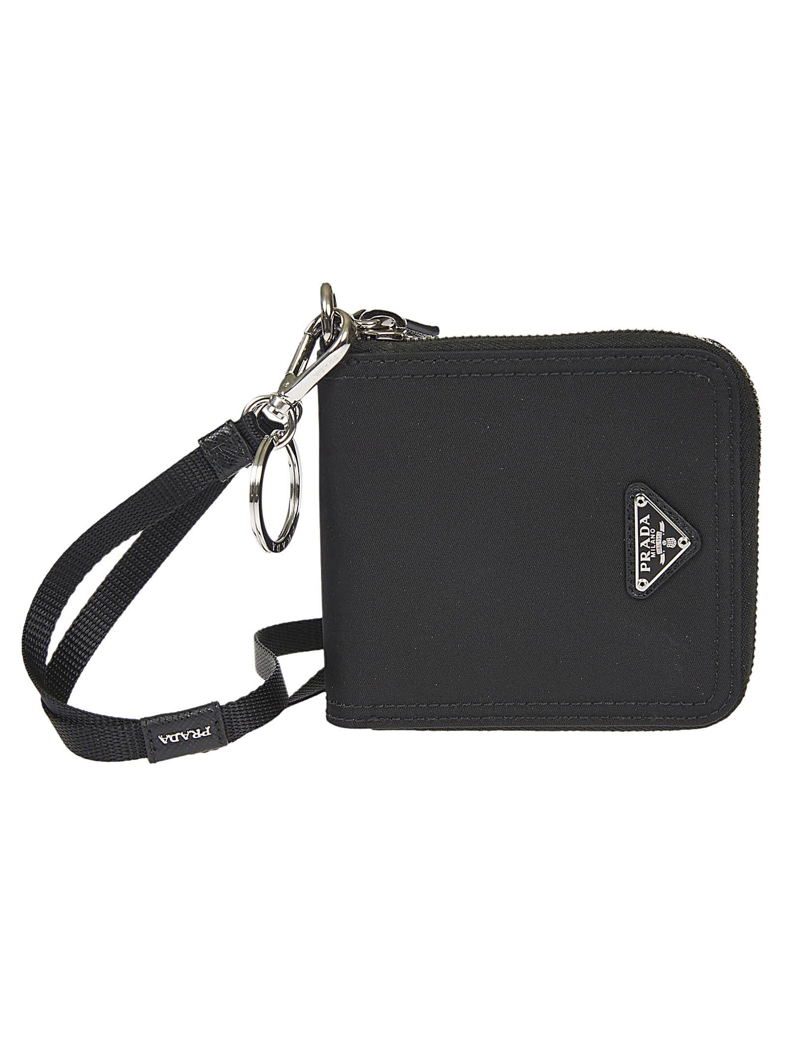 Prada Logo Plaque Zip-around Wallet In Black