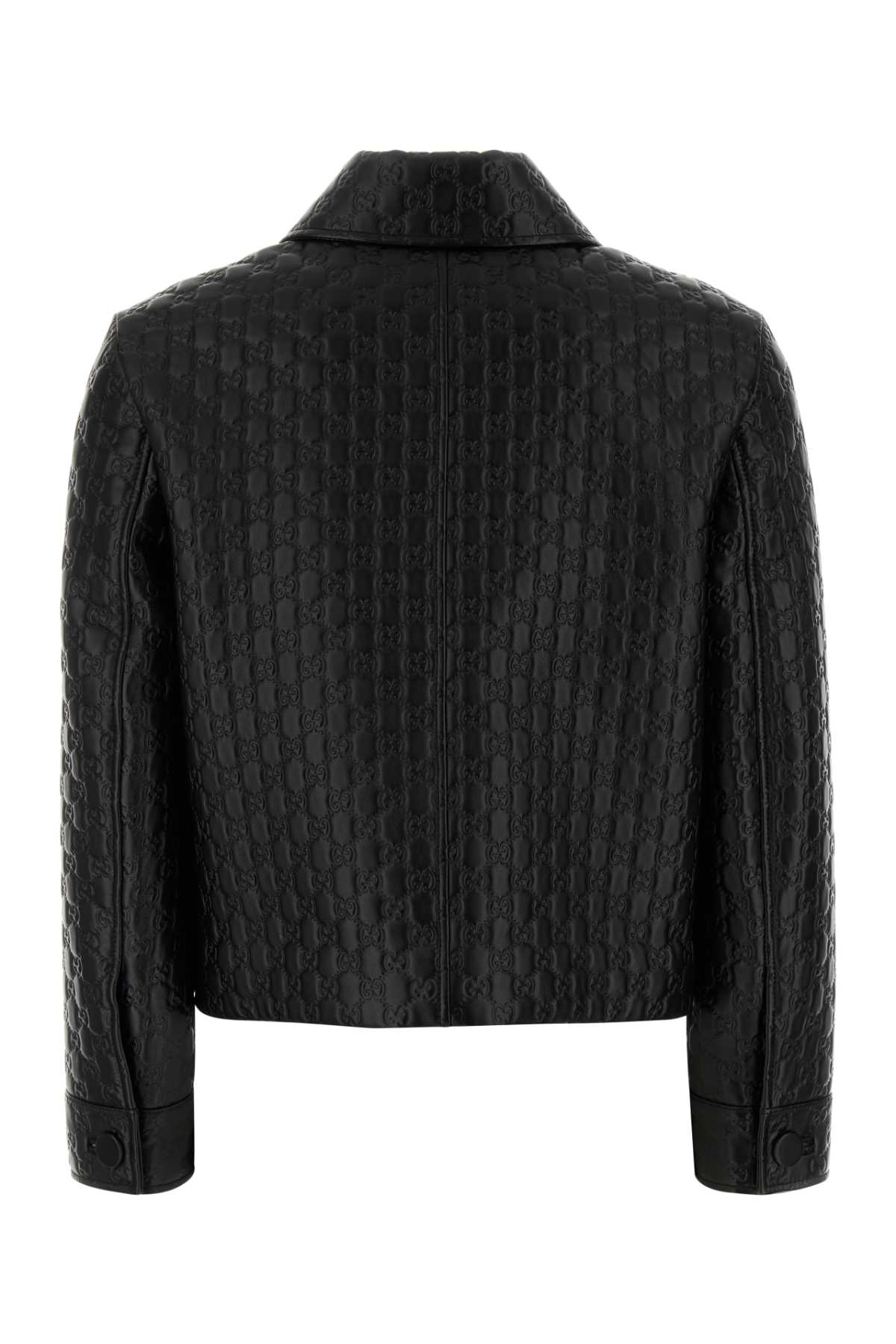 Gucci Embossed Gg Leather Jacket In Black