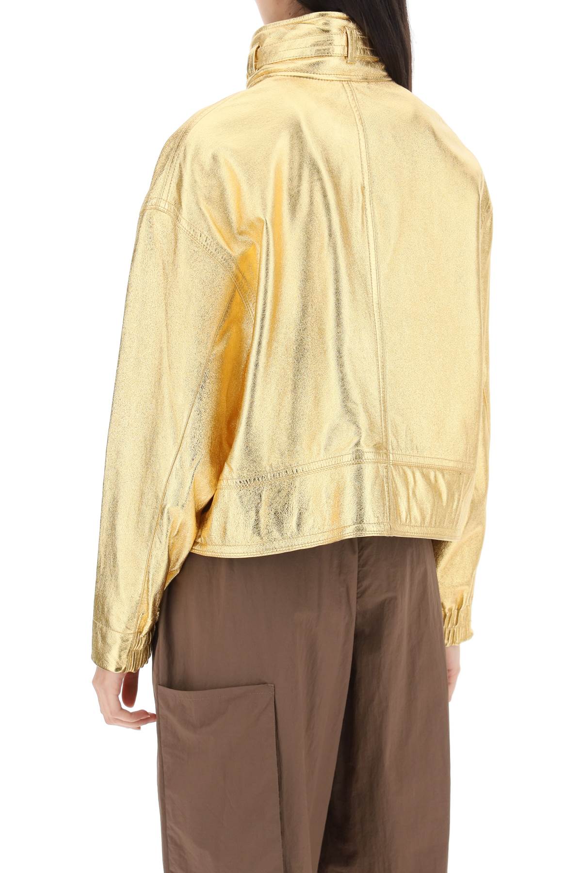 Shop Saks Potts Houston Gold-laminated Leather Bomber Jacket In Gold (gold)