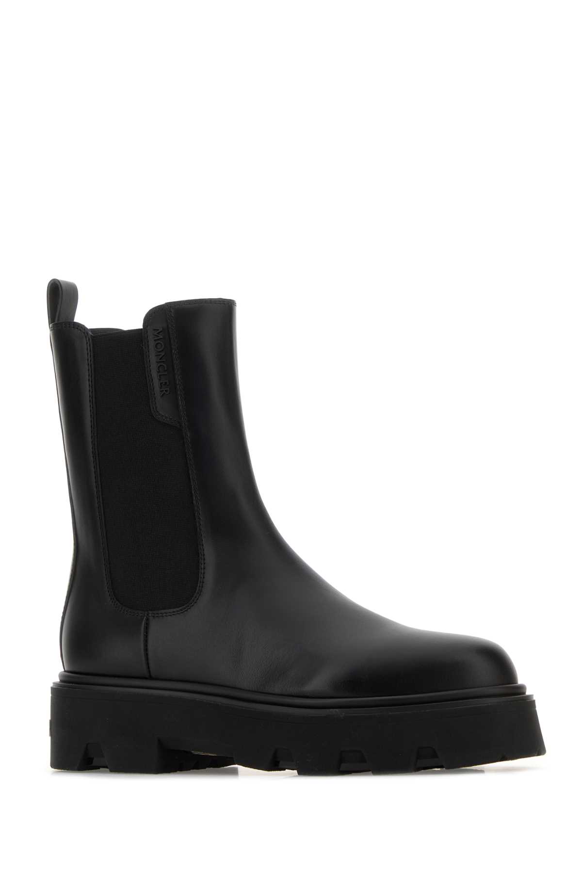 Moncler Black Leather Aurea Chelsea Ankle Boots In Gray